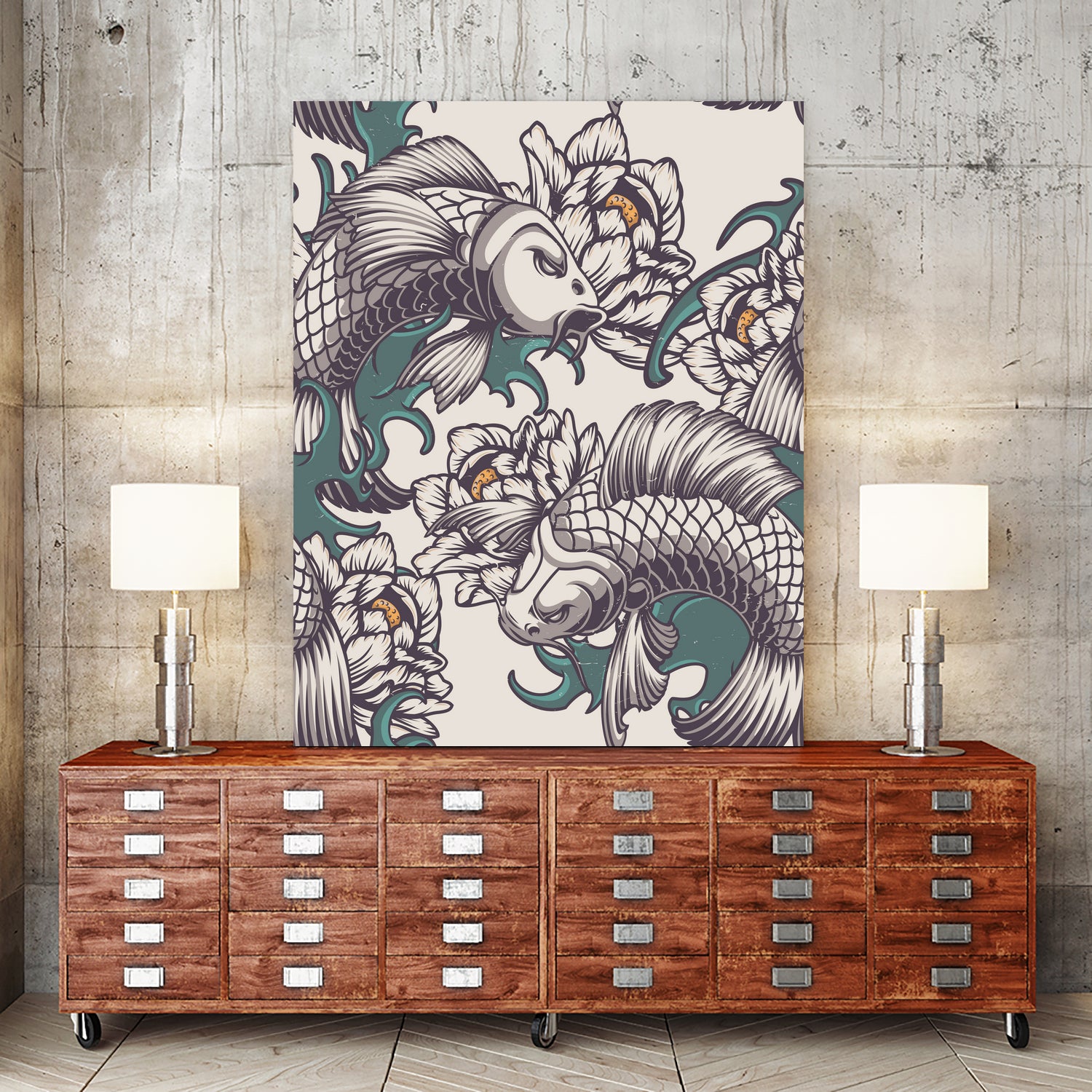 Koi Fish Japan Illustrations by Edo Agus Setiawan on GIANT ART - white digital painting