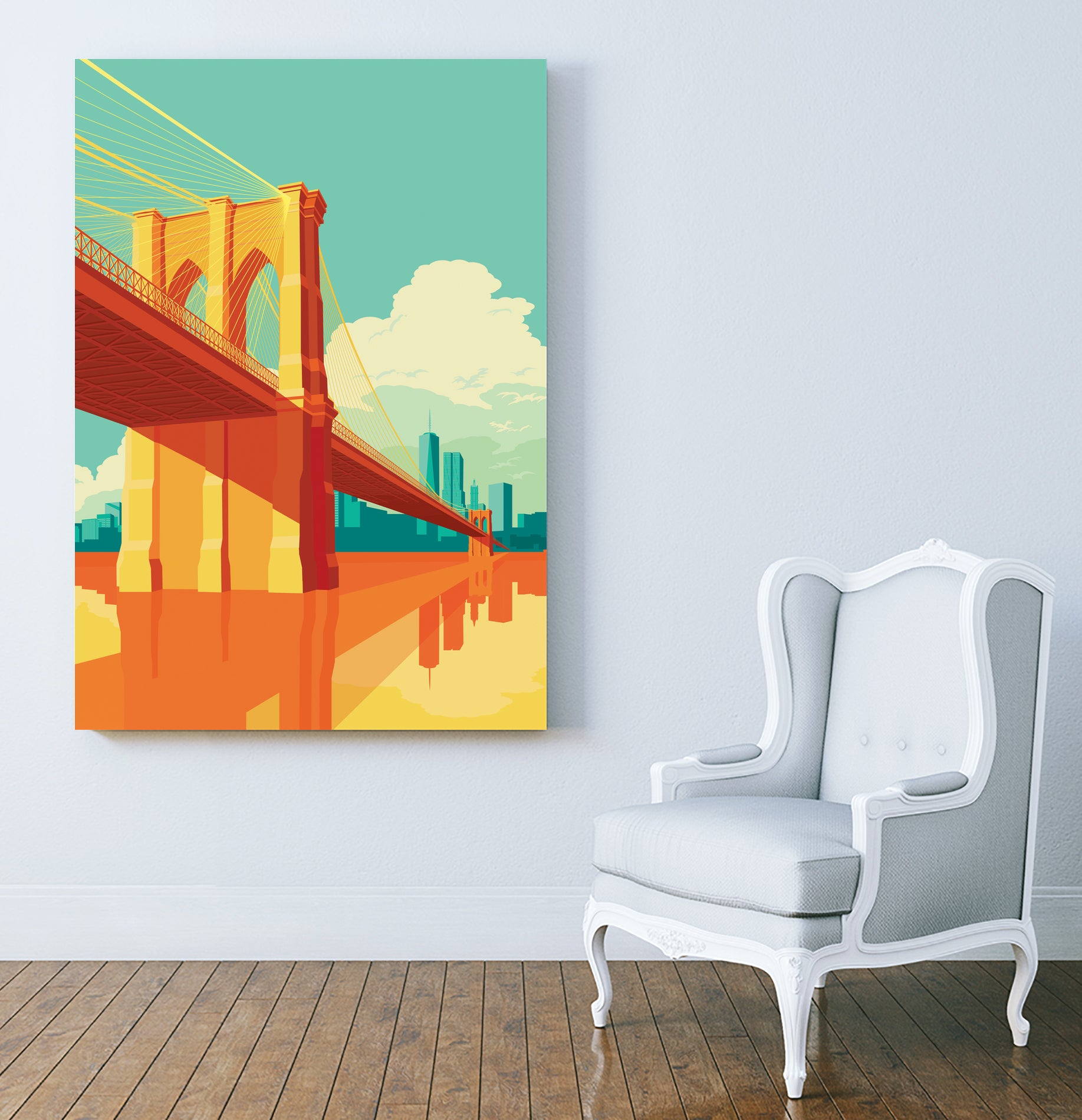 Brooklyn Bridge NYC by Remko Heemskerk on GIANT ART - orange digital drawing