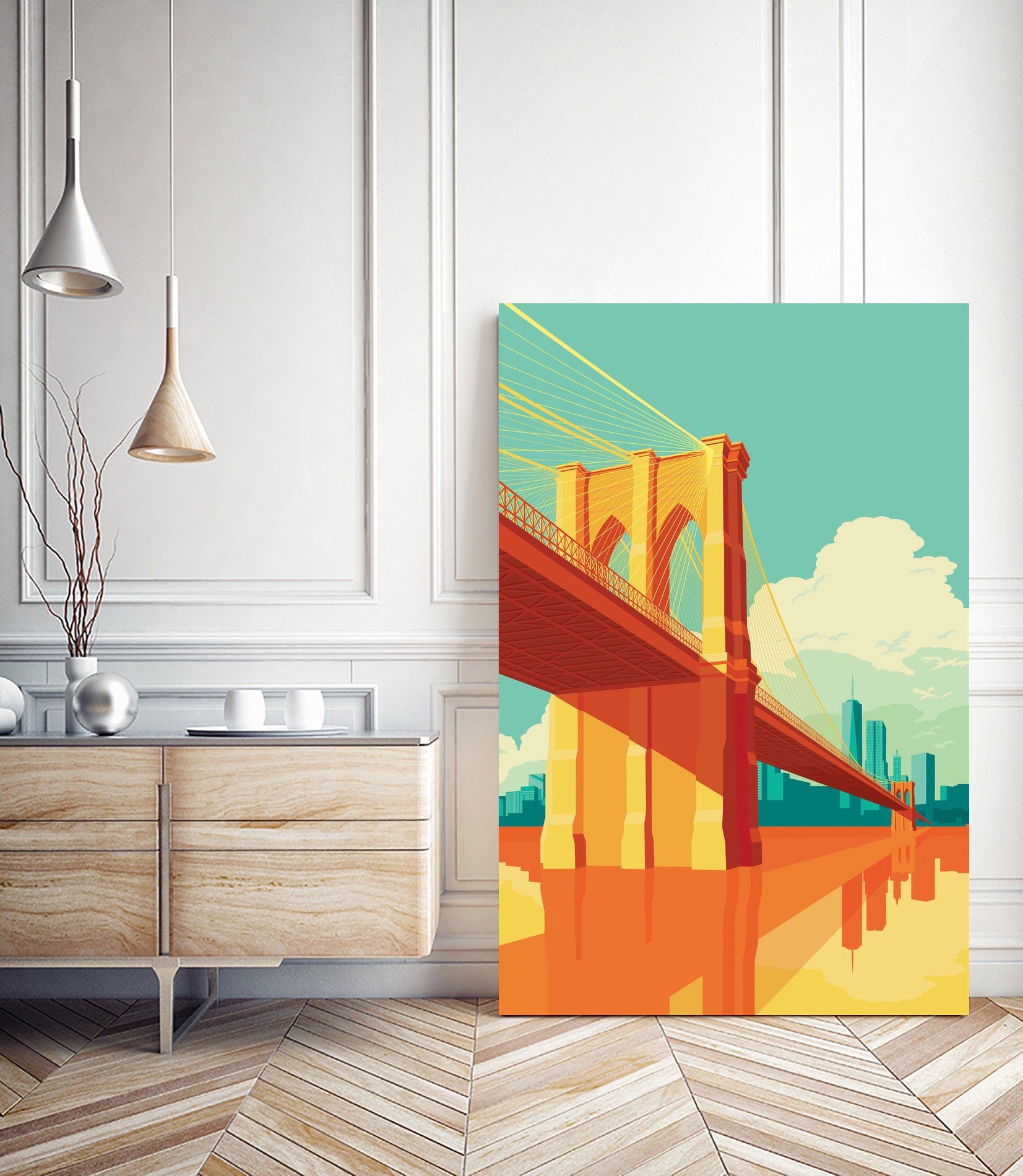 Brooklyn Bridge NYC by Remko Heemskerk on GIANT ART - orange digital drawing