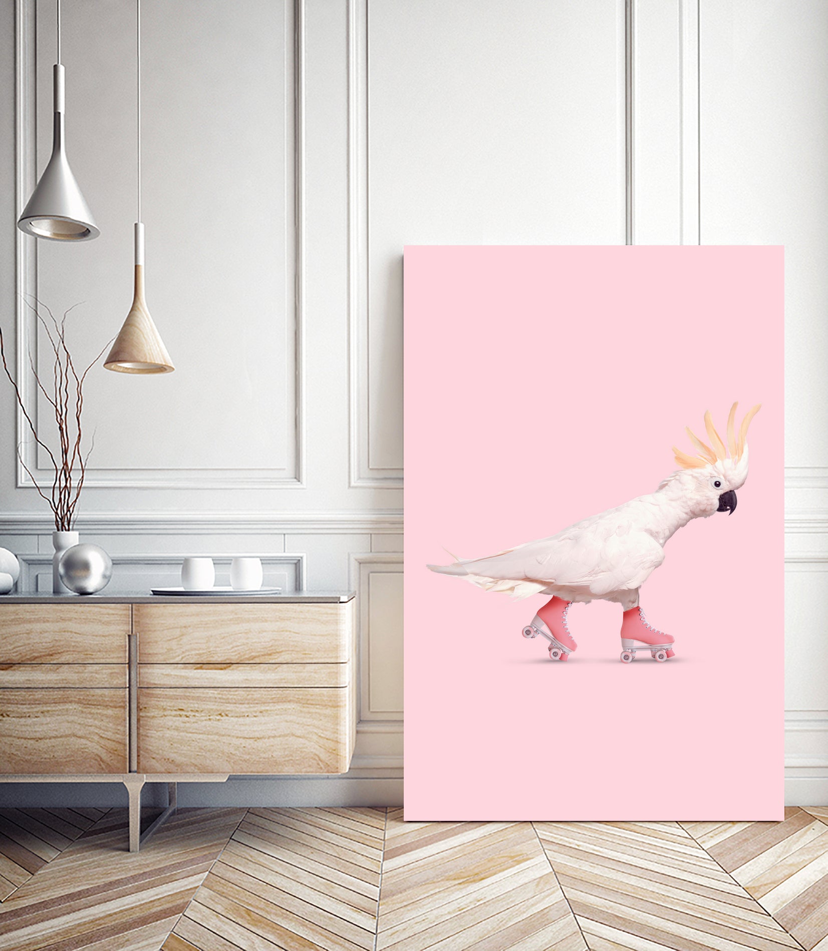 Rollerskating Cockatoo by Jonas Loose on GIANT ART - pink photo manipulation