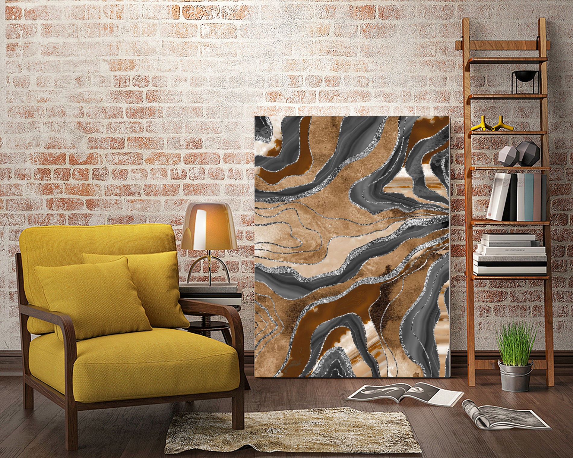 Earthy Marble Agate Silver Glitter Glam #1 (Faux Glitter) by Anita & Bella Jantz on GIANT ART - brown digital painting