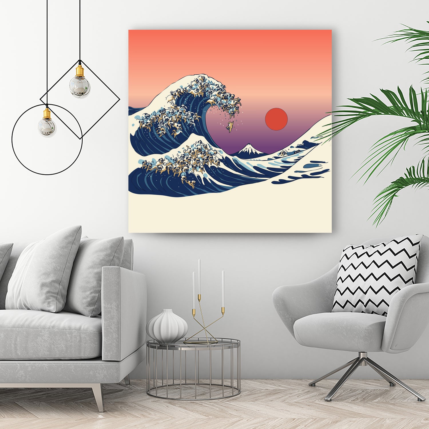 The Great Wave of Pug by ChalermPhol Harnchakkham on GIANT ART - orange digital drawing