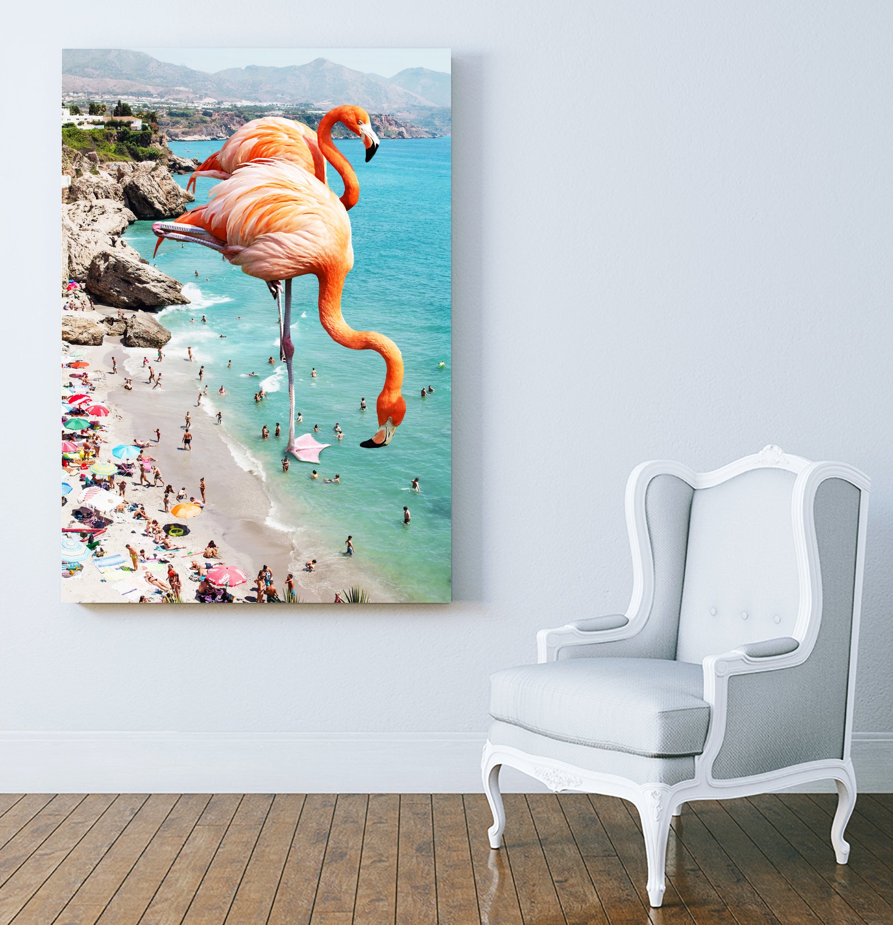 Flamingos on the Beach by Uma Gokhale on GIANT ART - orange photo illustration