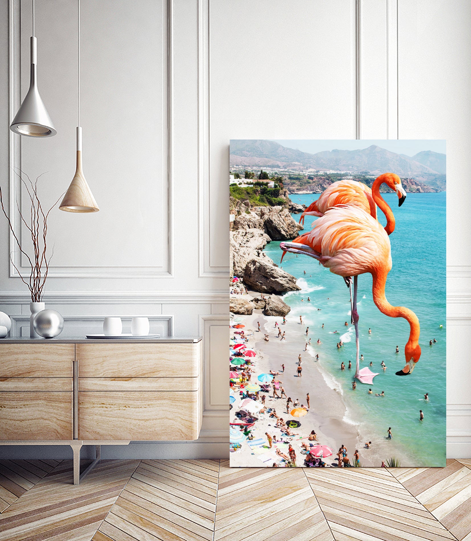 Flamingos on the Beach by Uma Gokhale on GIANT ART - orange photo illustration