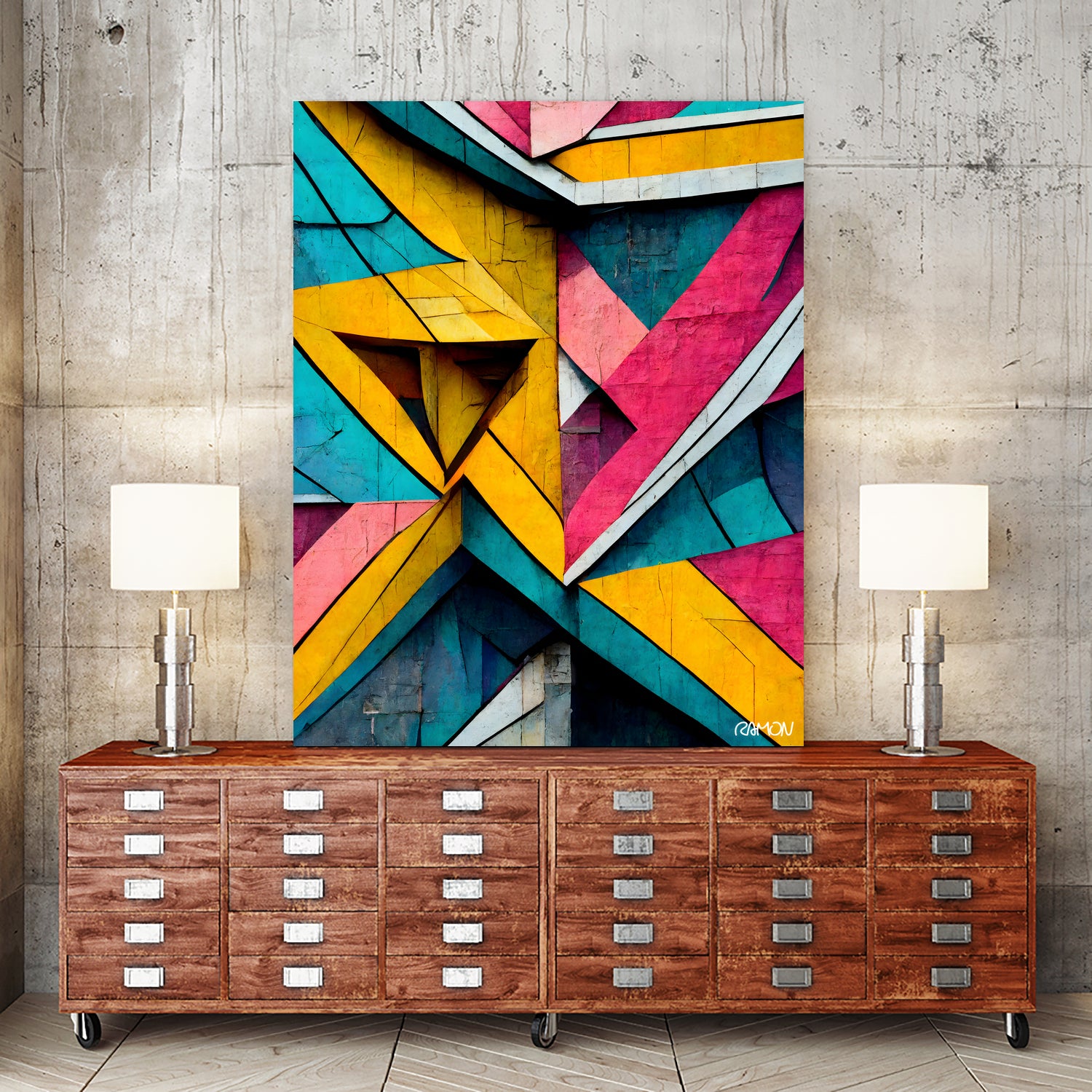 Origami Wall by Ramon Souza on GIANT ART - blue digital painting