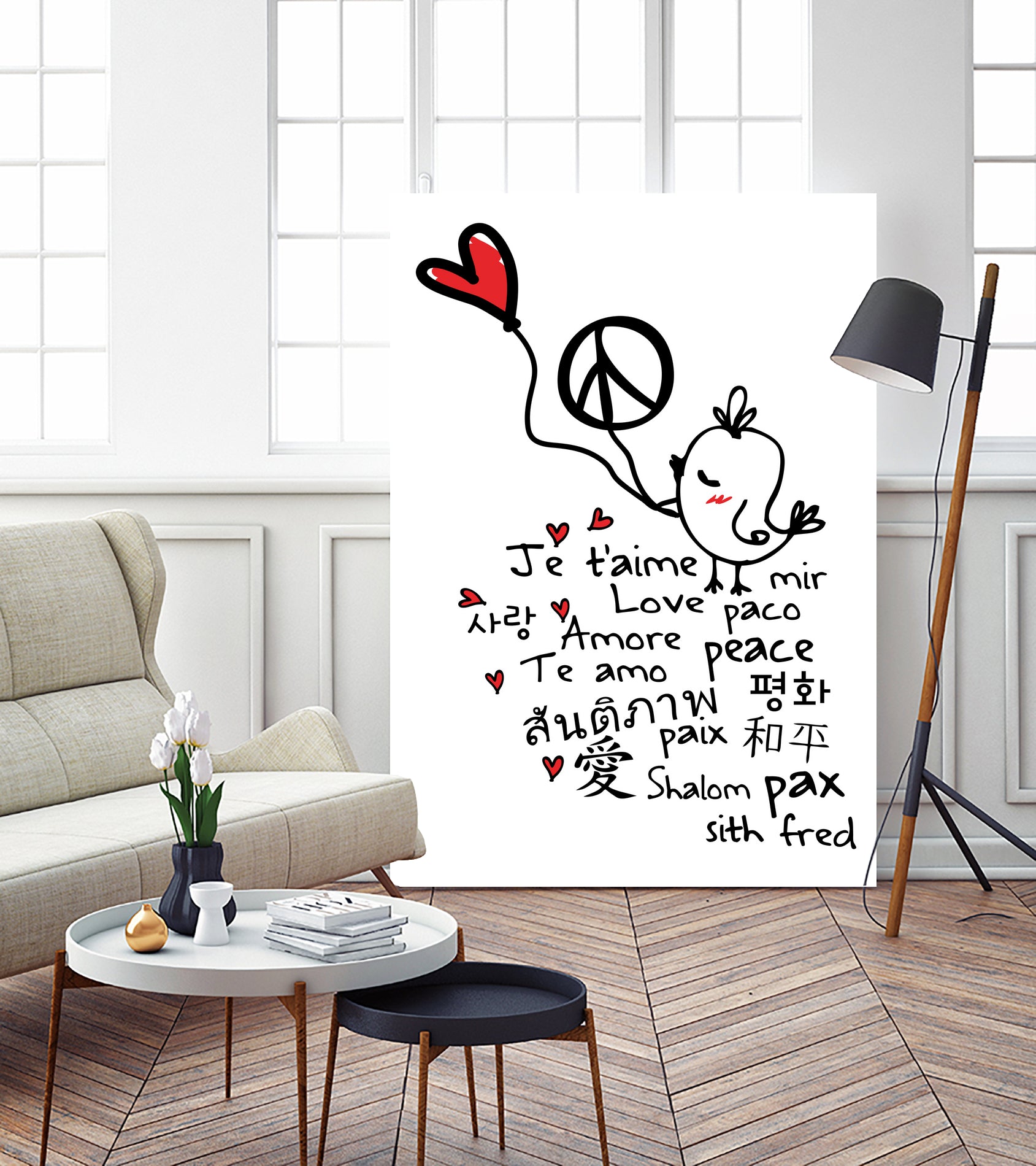 peace and love bird by Cindy Shim on GIANT ART - black typography