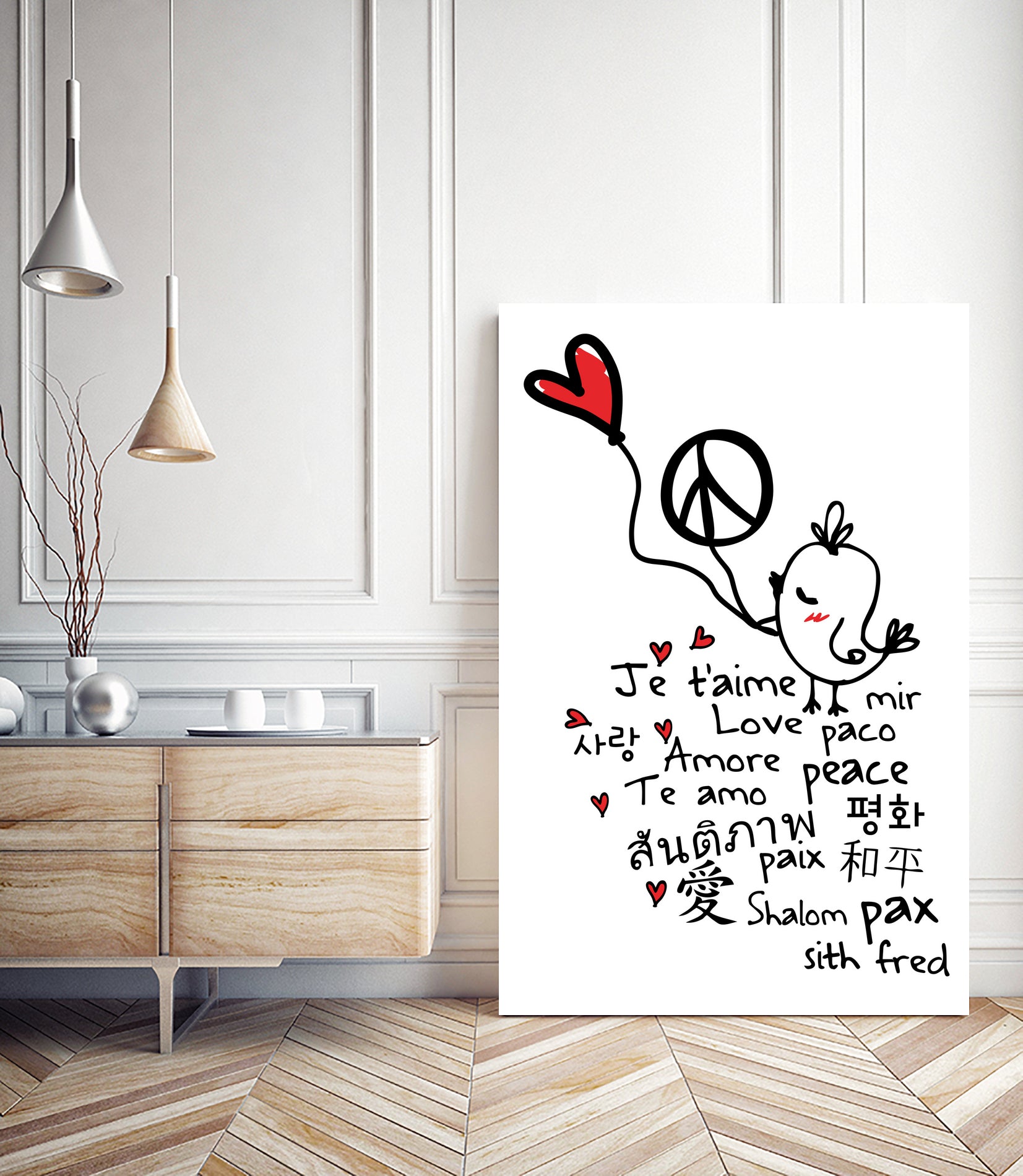peace and love bird by Cindy Shim on GIANT ART - black typography