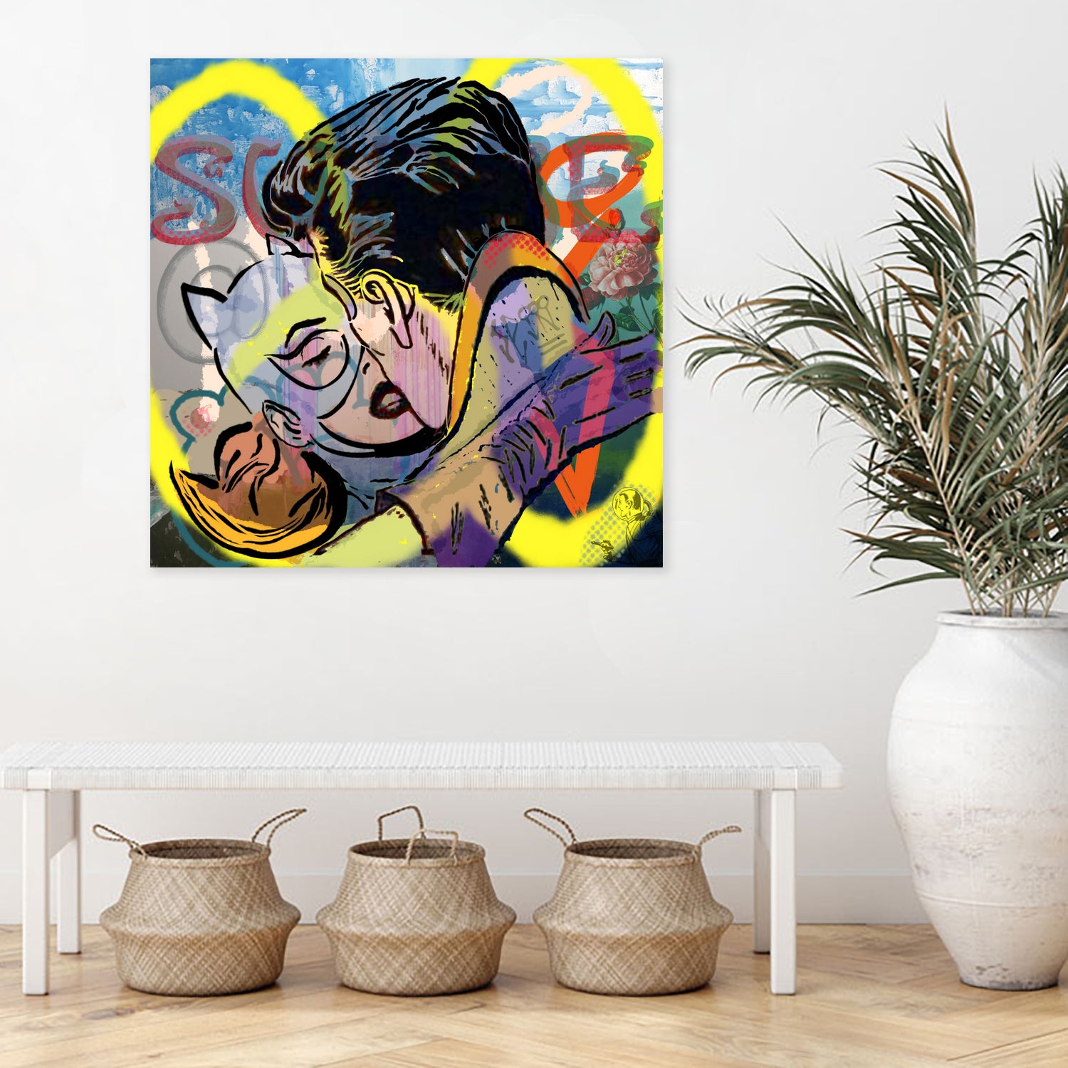 Kiss _Superheroes_Neon yellow_graffiti by TULIO ALMEIDA on GIANT ART - yellow digital painting