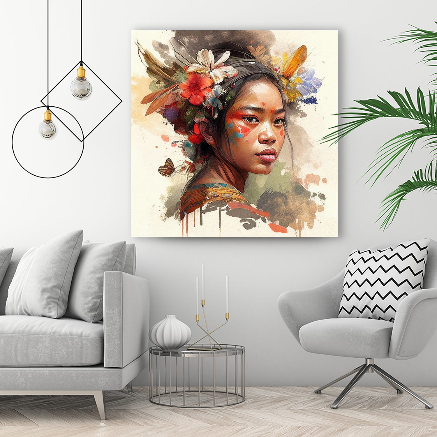 Watercolor Floral Indonesian Native Woman #3 by Isabel Cerdá Muñoz on GIANT ART - brown digital painting