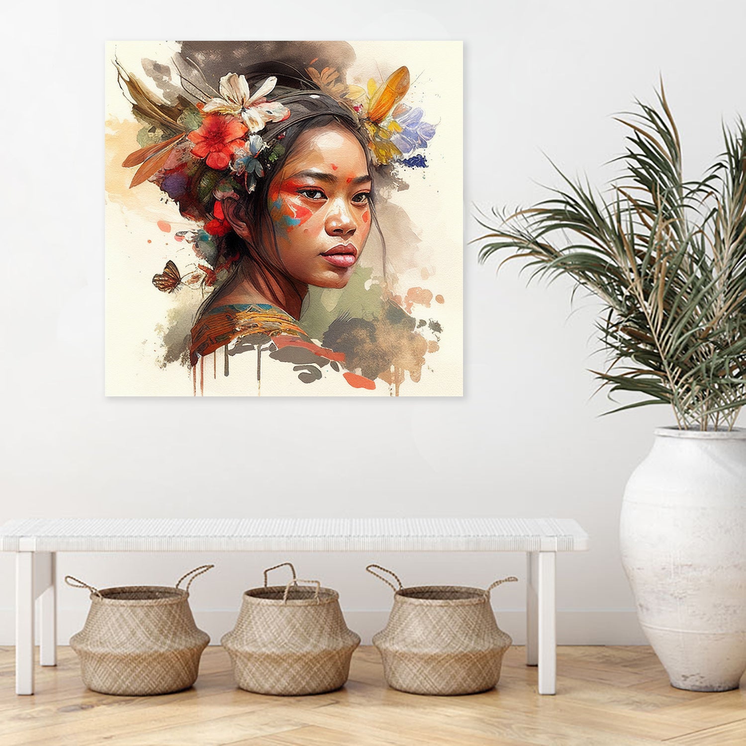 Watercolor Floral Indonesian Native Woman #3 by Isabel Cerdá Muñoz on GIANT ART - brown digital painting