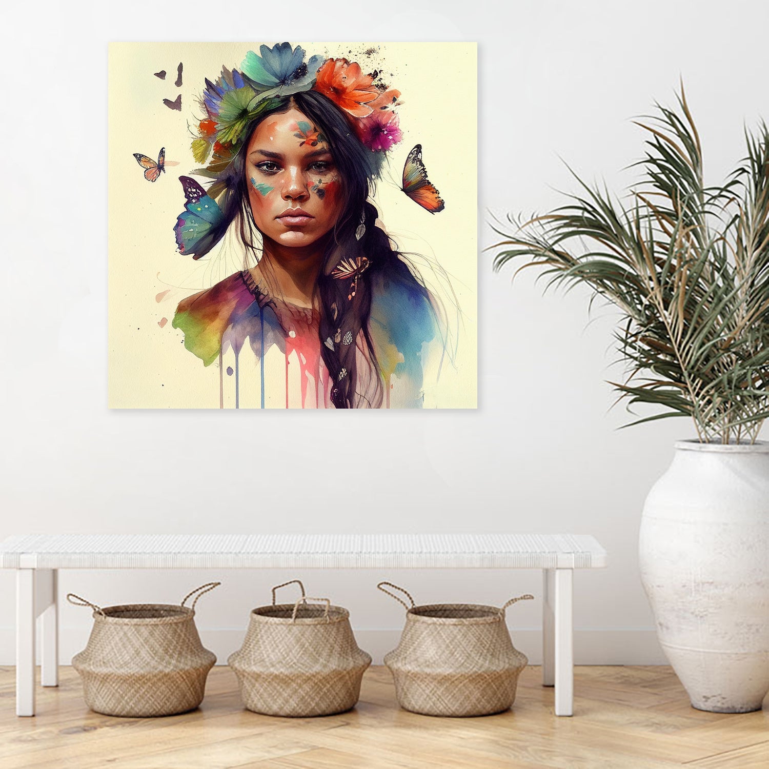 Watercolor Floral Indian Native Woman #11 by Isabel Cerdá Muñoz on GIANT ART - brown digital painting