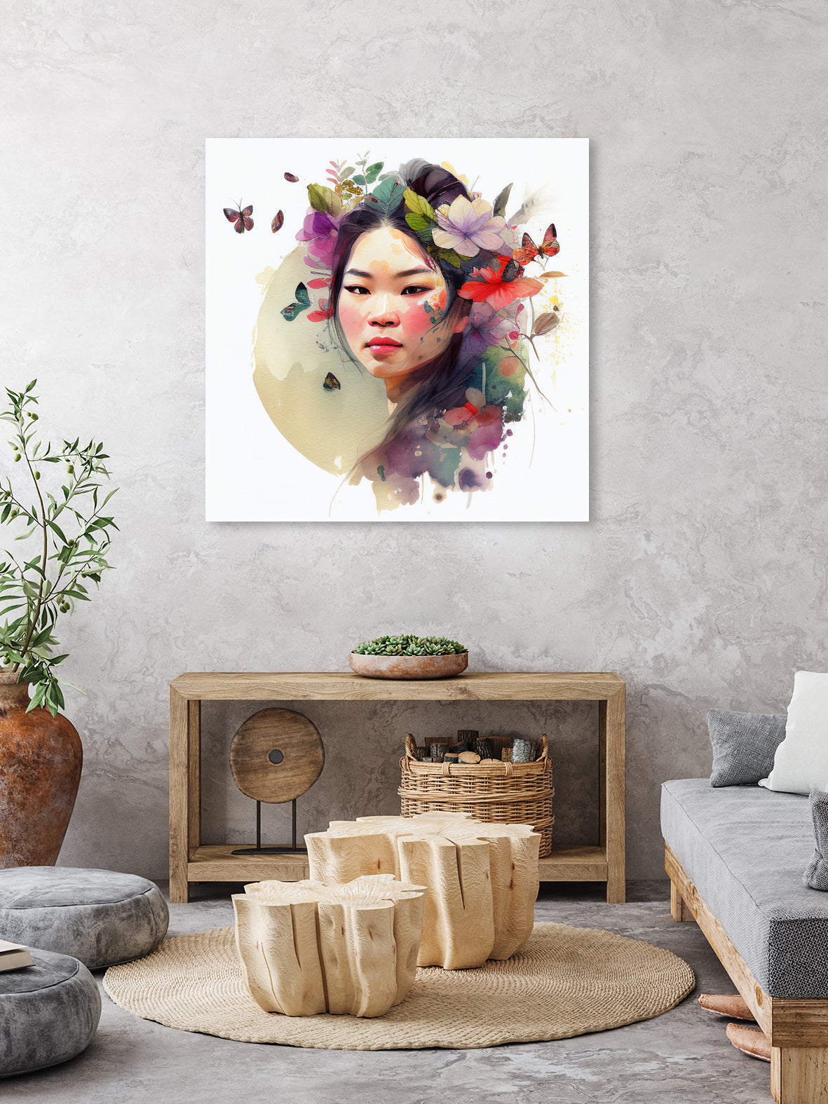 Watercolor Floral Asian Woman #3 by Isabel Cerdá Muñoz on GIANT ART - green digital painting