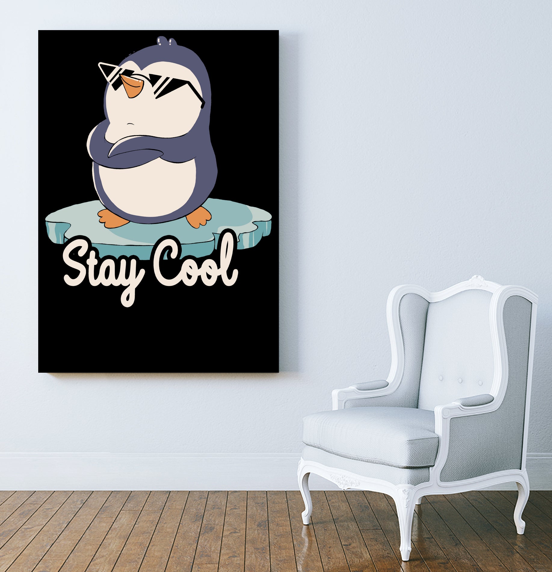 Stay Cool Funny Penguin by Tobias Fonseca on GIANT ART - blue digital painting