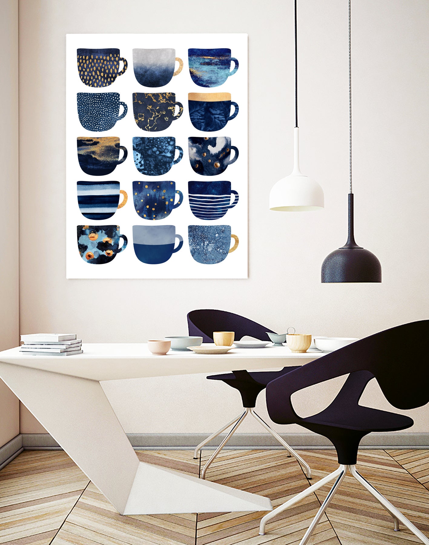 Pretty Blue Coffee Cups by Elisabeth Fredriksson on GIANT ART - blue digital painting