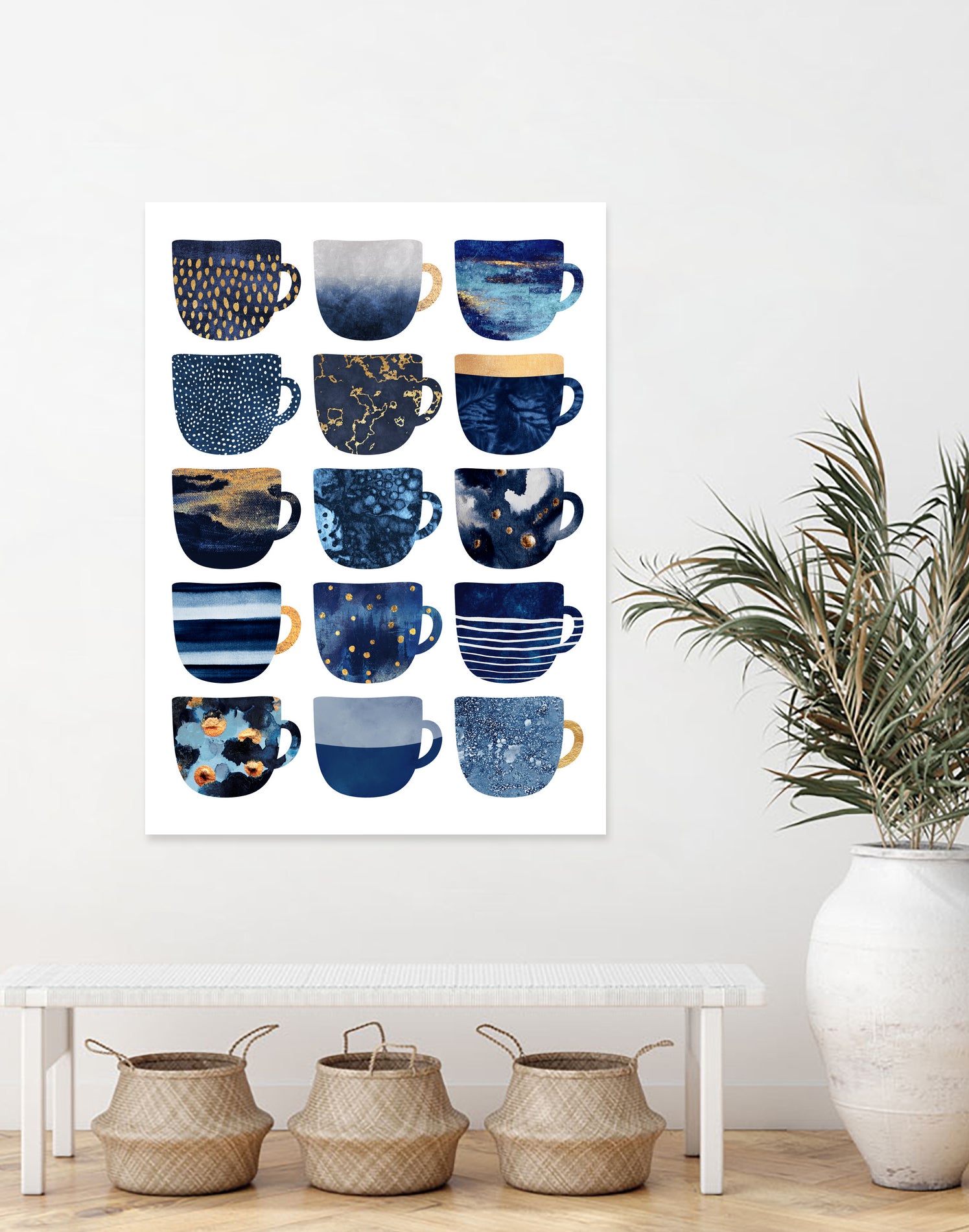 Pretty Blue Coffee Cups by Elisabeth Fredriksson on GIANT ART - blue digital painting