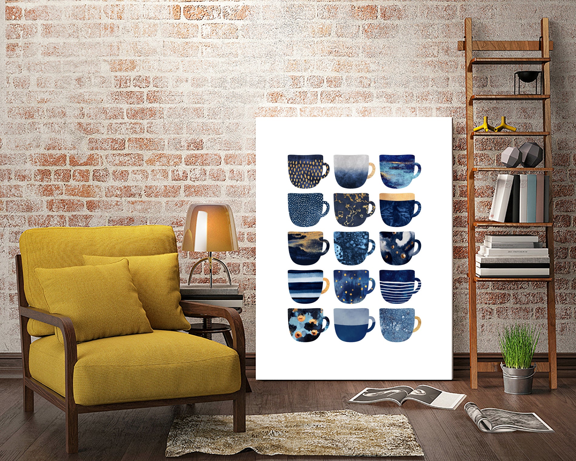 Pretty Blue Coffee Cups by Elisabeth Fredriksson on GIANT ART - blue digital painting