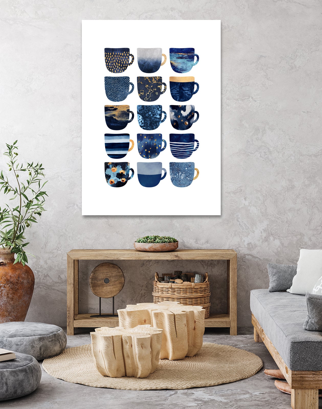 Pretty Blue Coffee Cups by Elisabeth Fredriksson on GIANT ART - blue digital painting