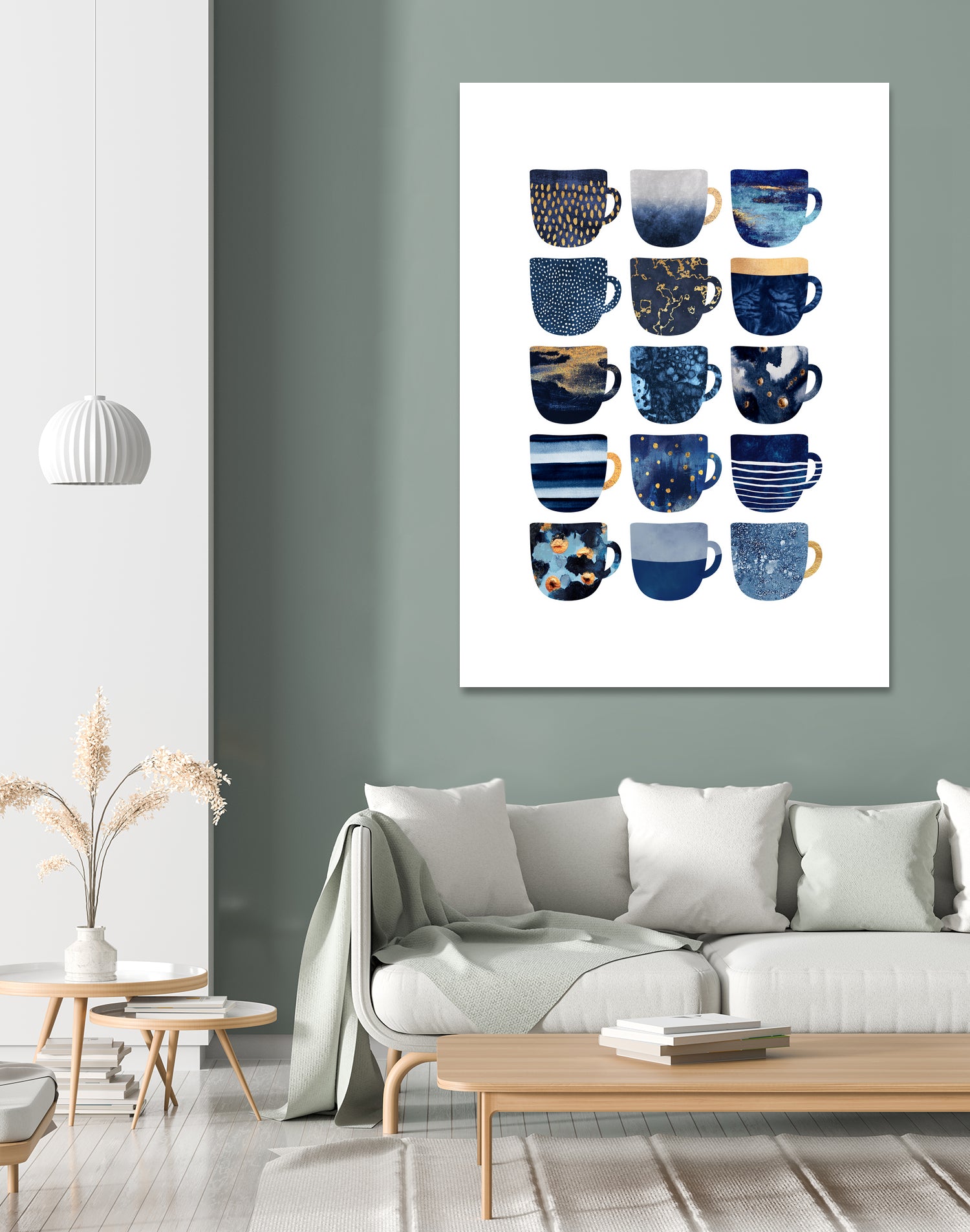 Pretty Blue Coffee Cups by Elisabeth Fredriksson on GIANT ART - blue digital painting