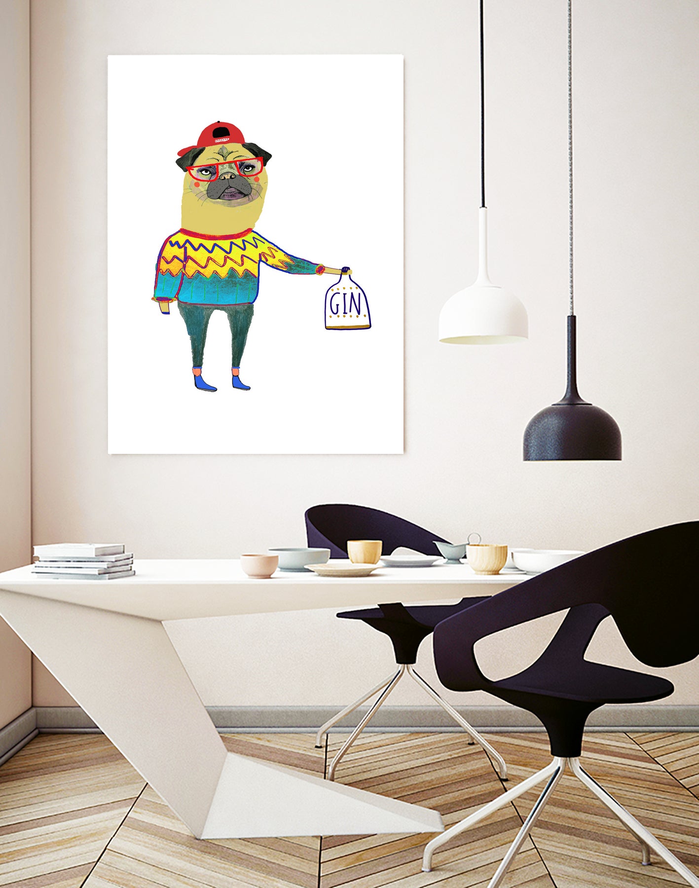 gin pug by Ashley Percival on GIANT ART - white digital drawing