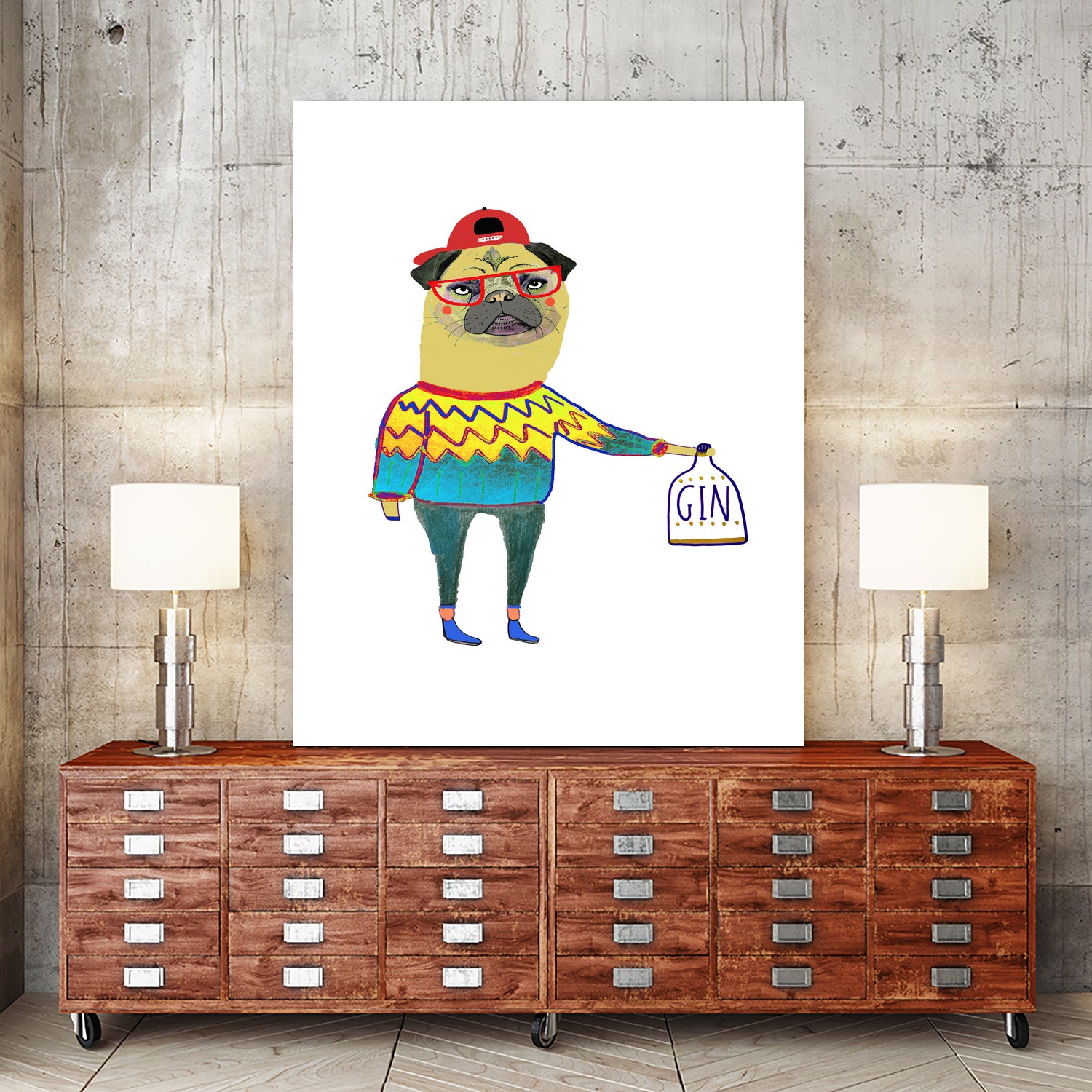 gin pug by Ashley Percival on GIANT ART - white digital drawing