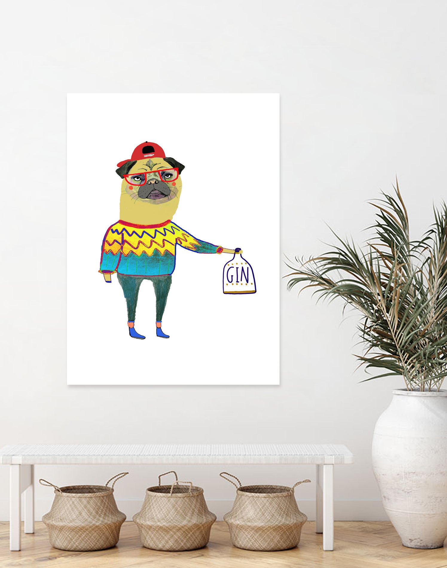 gin pug by Ashley Percival on GIANT ART - white digital drawing