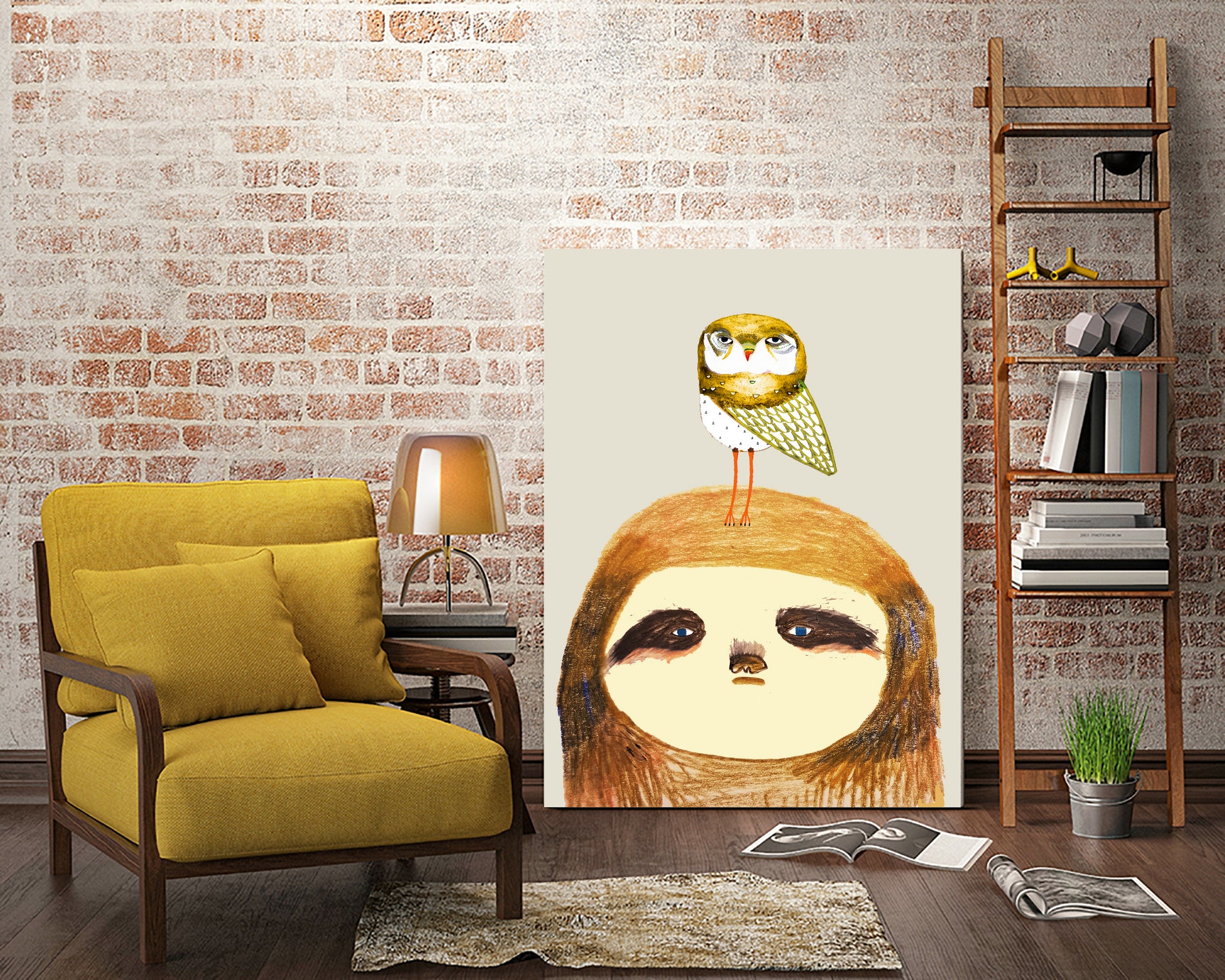 sloth and owl by Ashley Percival on GIANT ART - gray character design