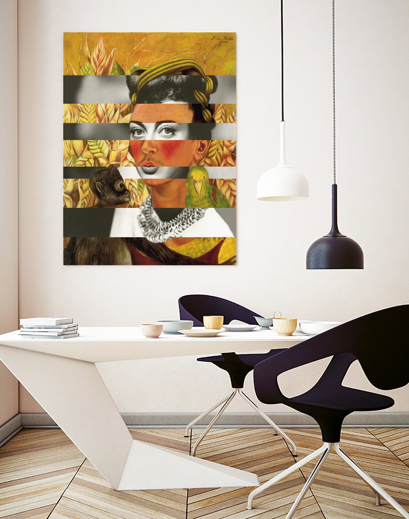 Frida Kahlo's Self Portrait with Parrot & Joan Crawford by Luigi Tarini on GIANT ART - yellow photo manipulation