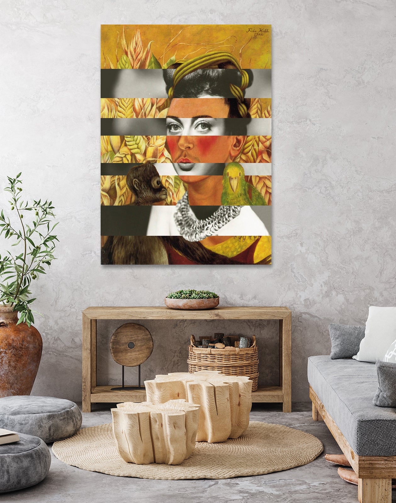 Frida Kahlo's Self Portrait with Parrot & Joan Crawford by Luigi Tarini on GIANT ART - yellow photo manipulation