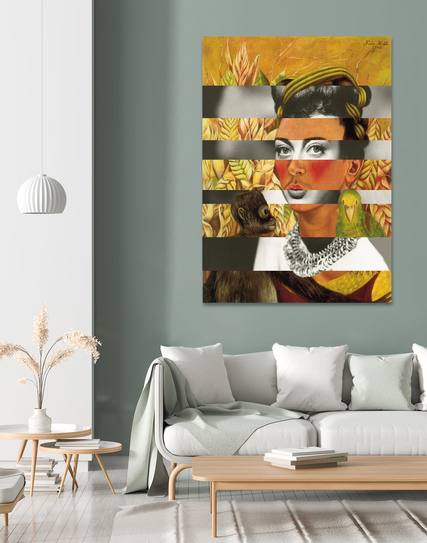 Frida Kahlo's Self Portrait with Parrot & Joan Crawford by Luigi Tarini on GIANT ART - yellow photo manipulation