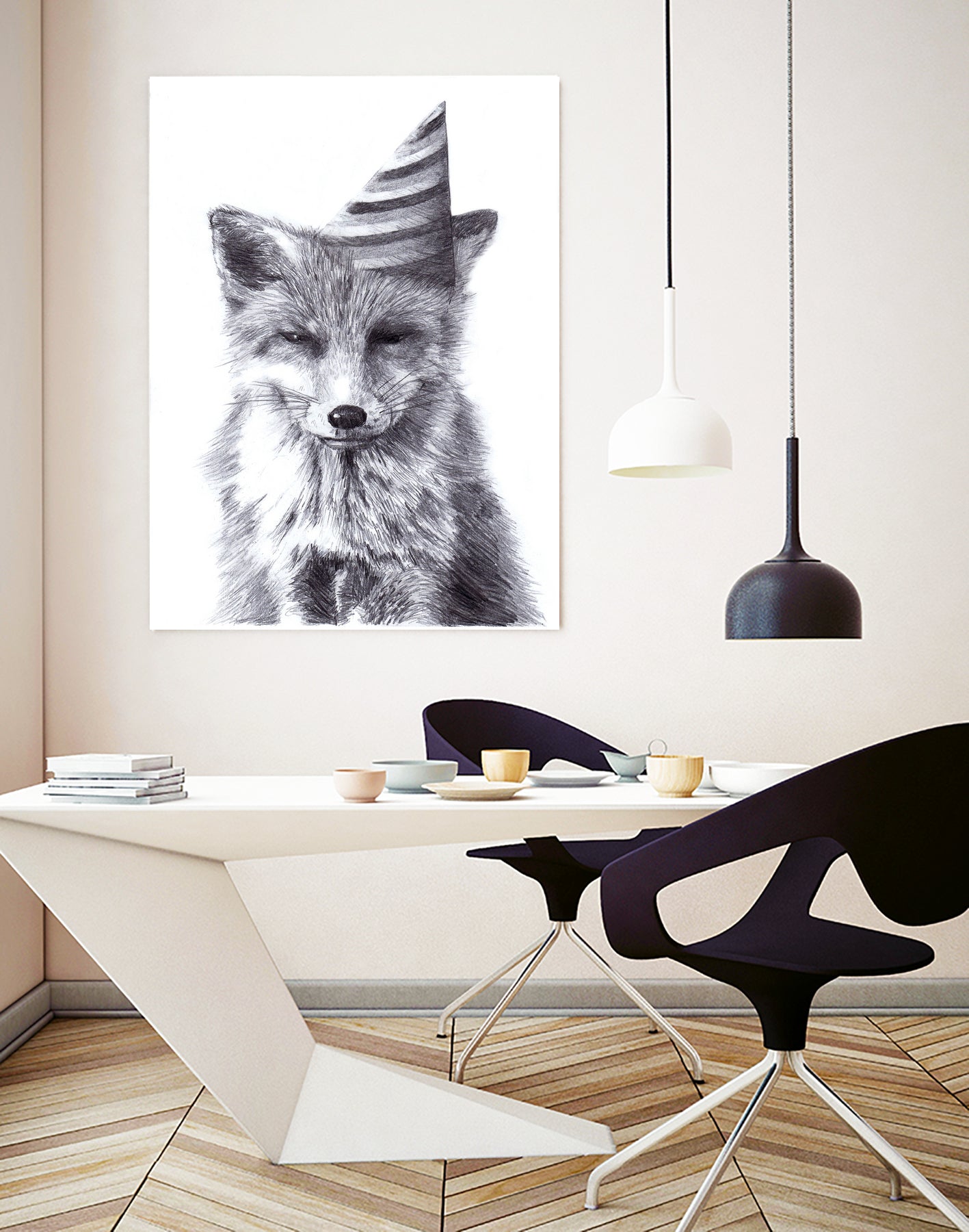 Party Fox by Kareena Harris on GIANT ART - black mixed media