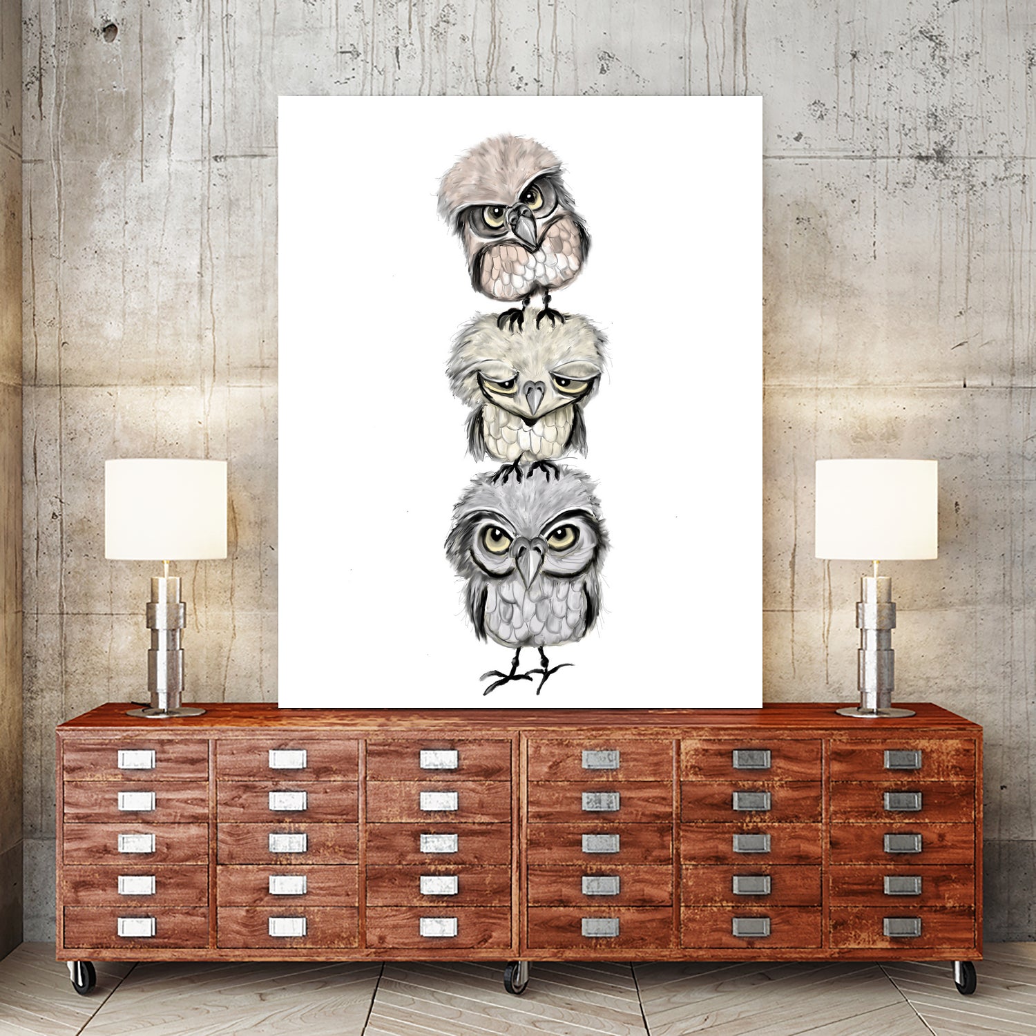 Owl Totæm by Mia Møller on GIANT ART - white digital drawing