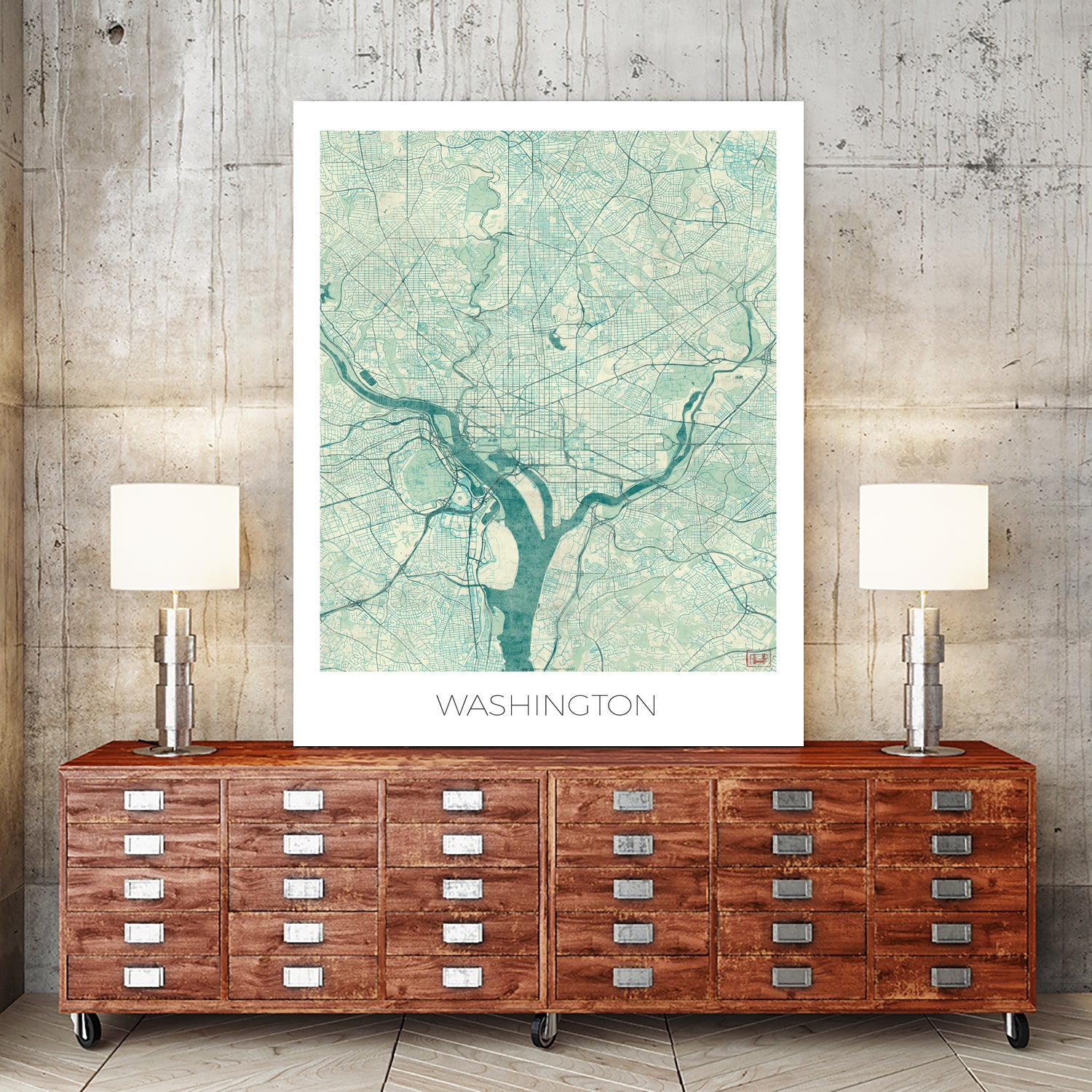 Washington Map Blue by Hubert Roguski on GIANT ART - blue digital painting