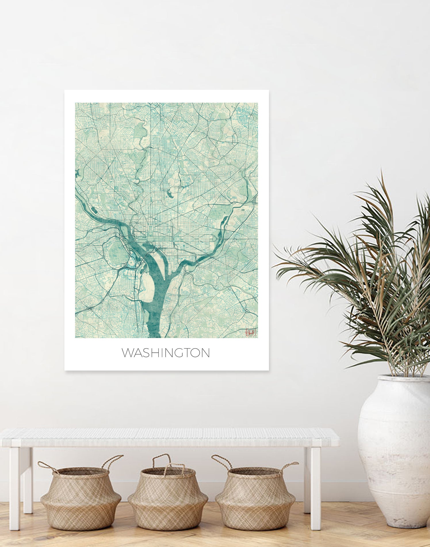 Washington Map Blue by Hubert Roguski on GIANT ART - blue digital painting