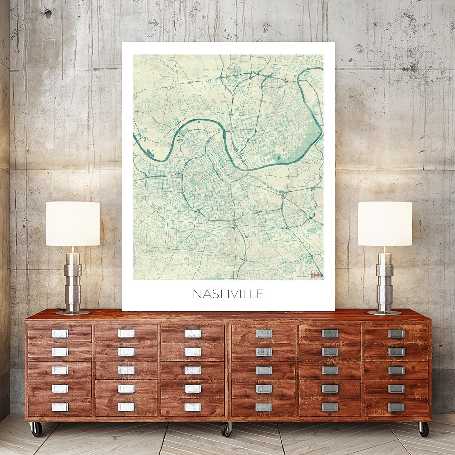 Nashville Map Blue by Hubert Roguski on GIANT ART - blue digital painting