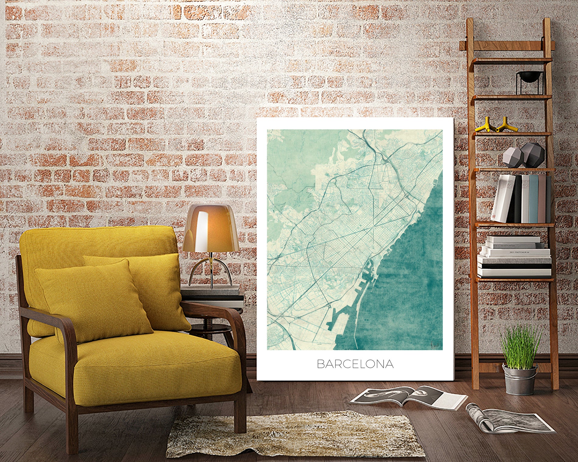 Barcelona Map Blue by Hubert Roguski on GIANT ART - blue digital painting