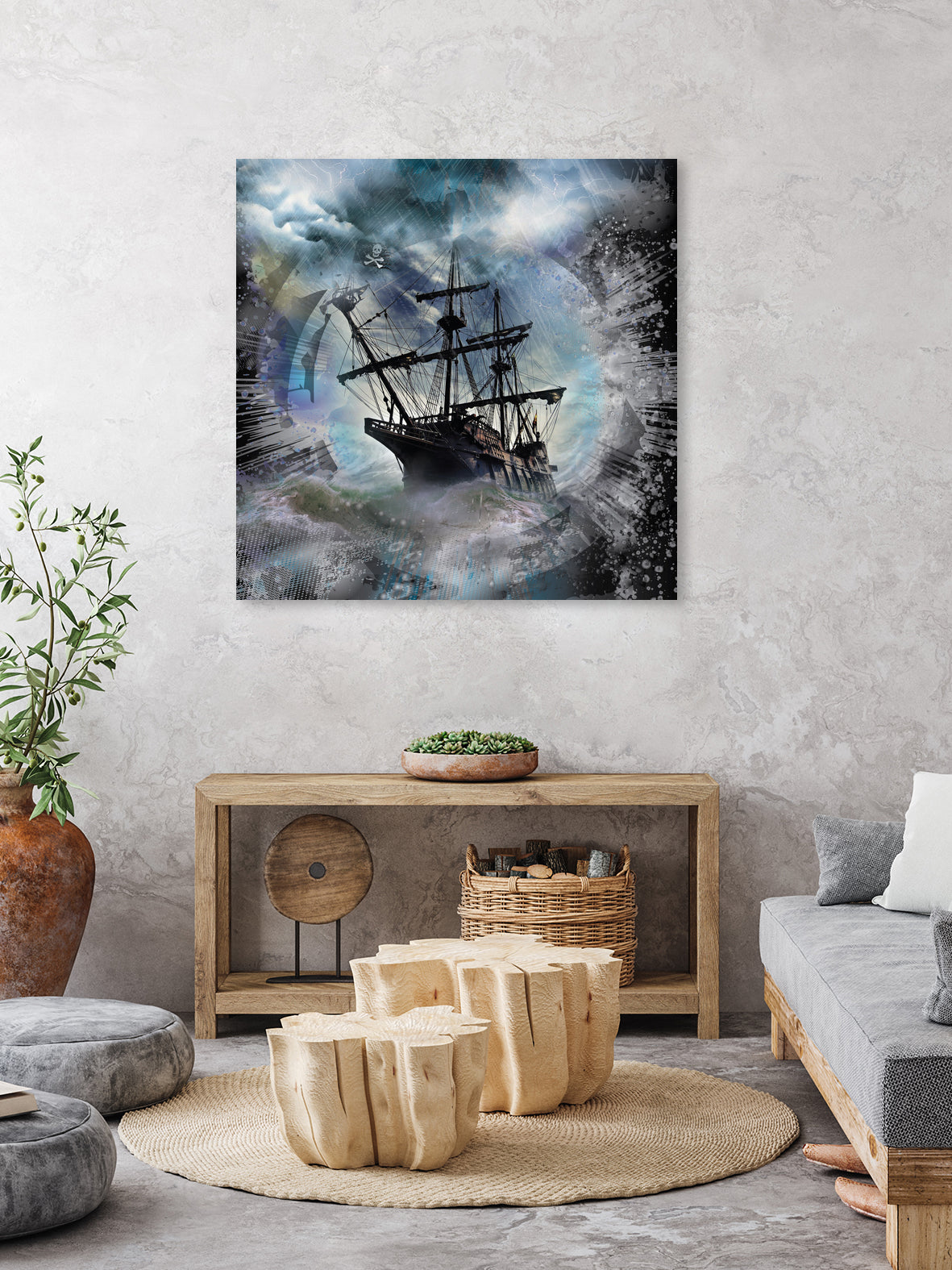 Pirate Ship Rough Storm by Clifford Miller on GIANT ART - gray 3d art
