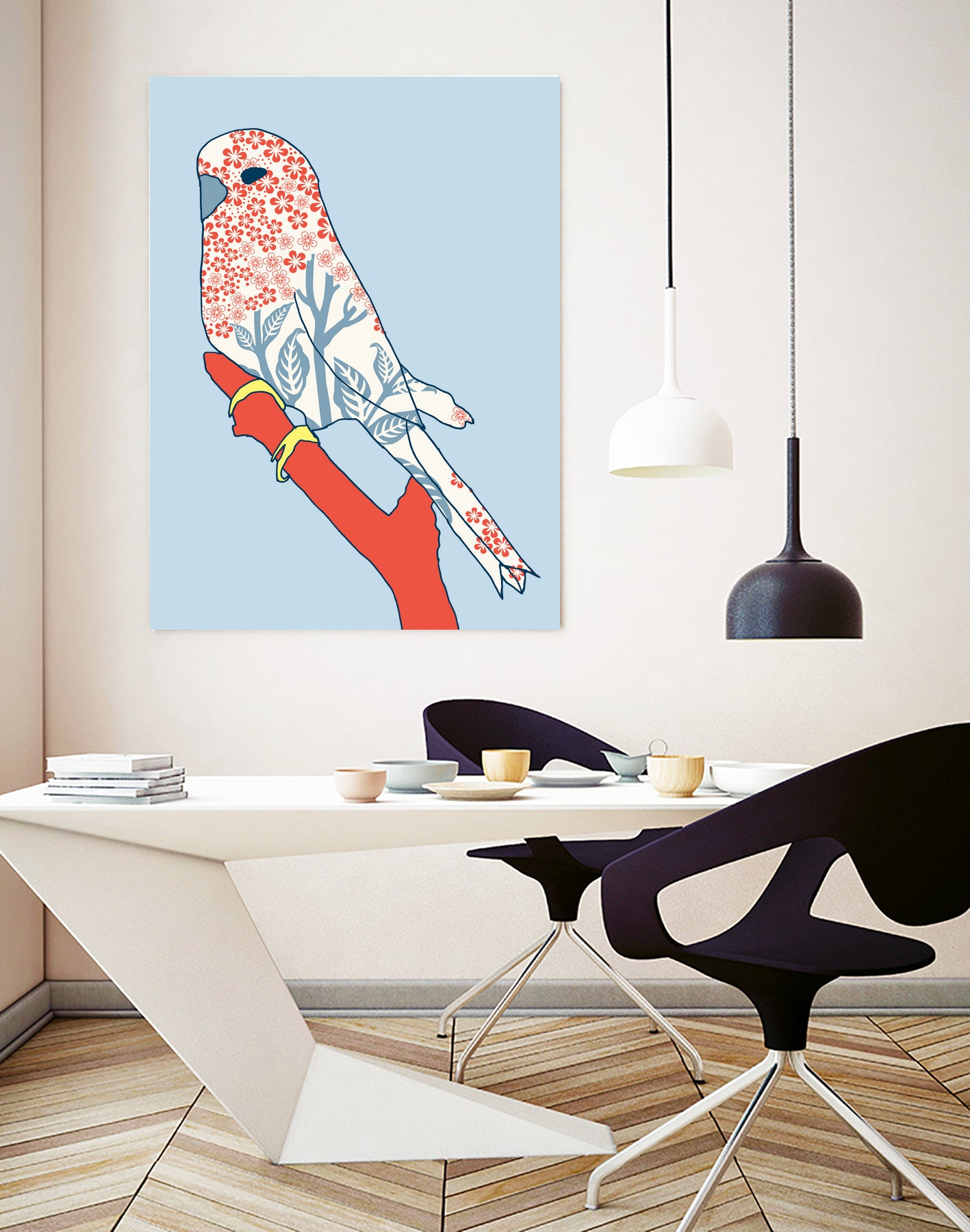 BUDGIE FLORAL BLUE by Thomas Fernez on GIANT ART - blue digital painting