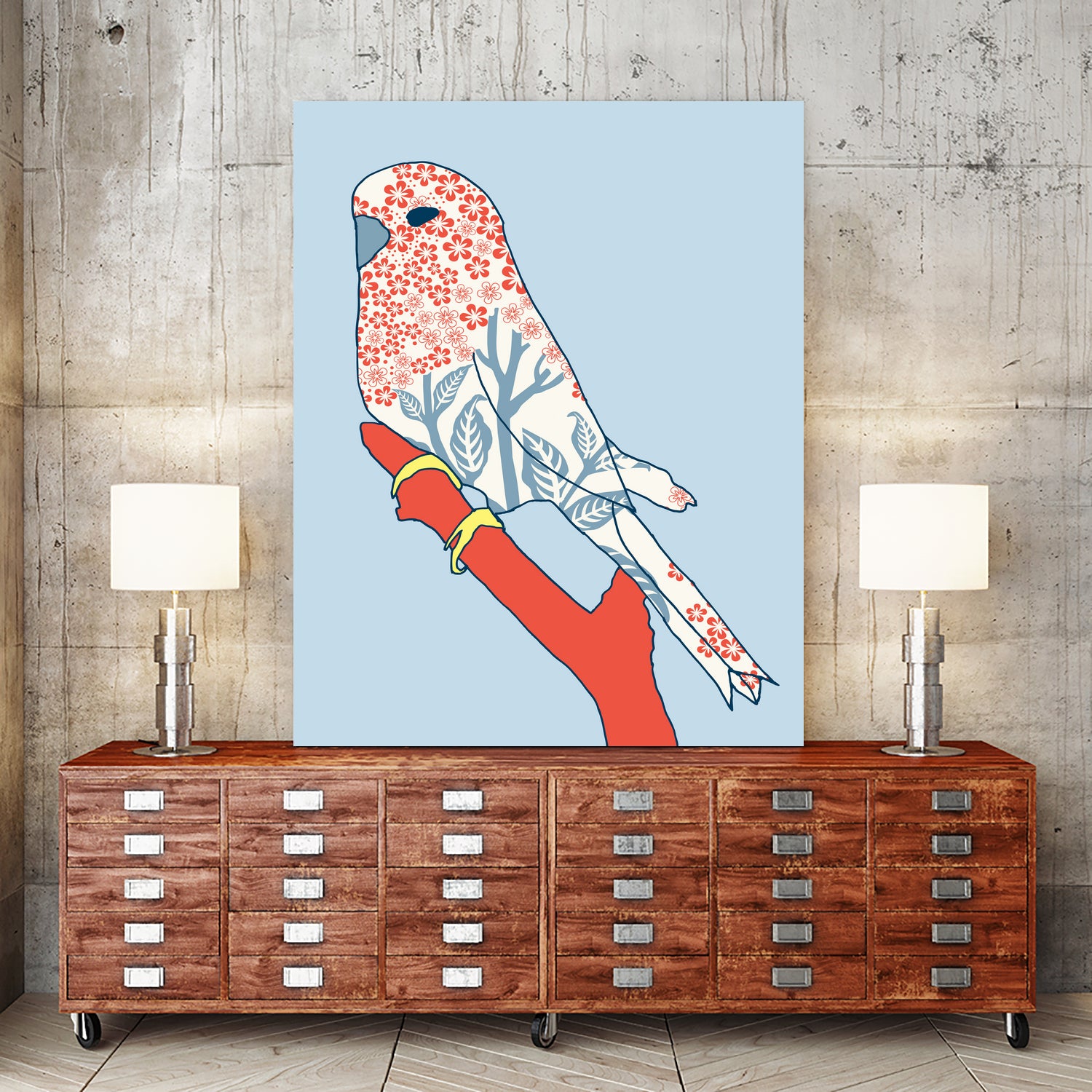 BUDGIE FLORAL BLUE by Thomas Fernez on GIANT ART - blue digital painting