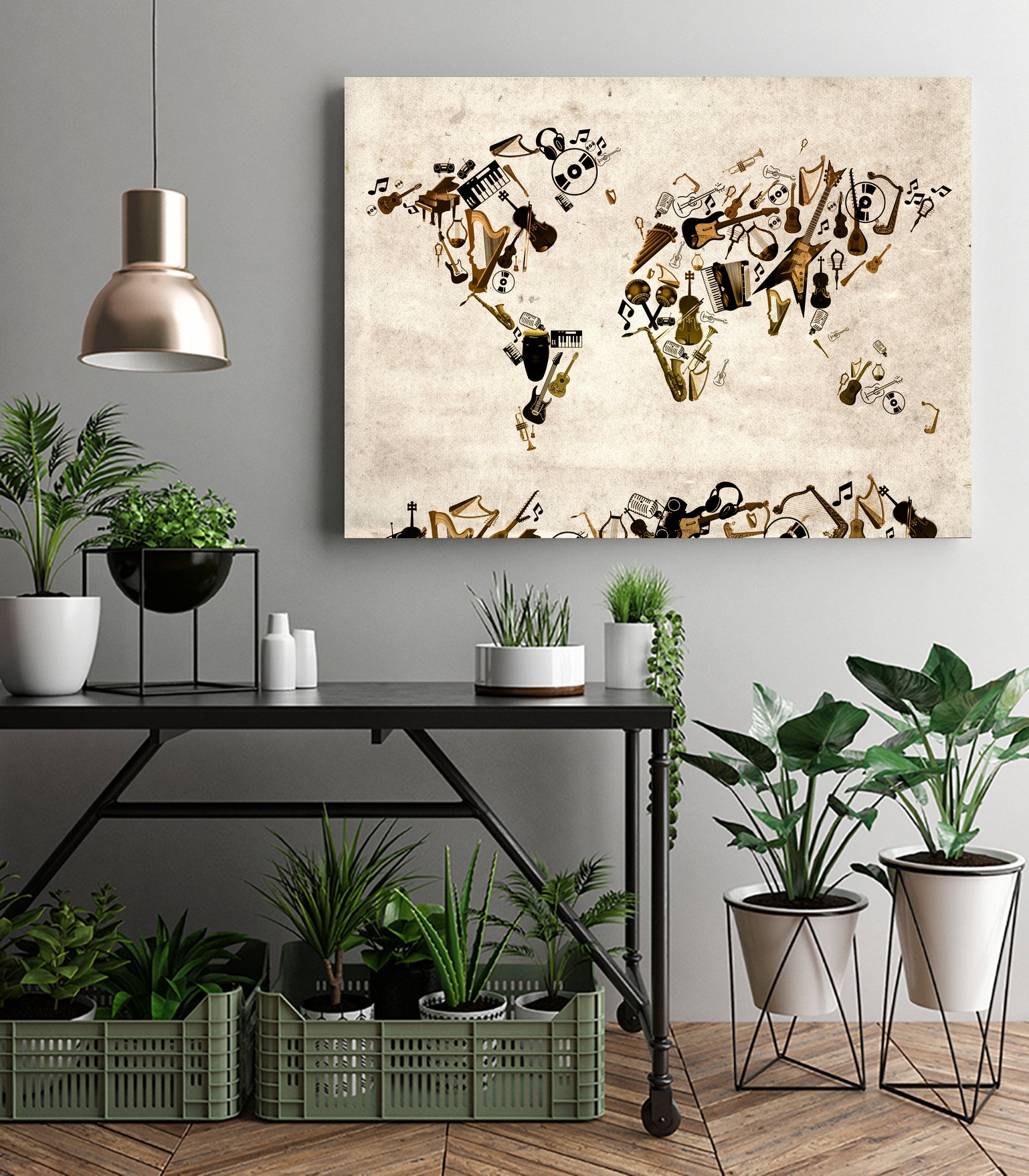 world map music instruments 2 by Bekim Mehovic on GIANT ART - brown digital painting