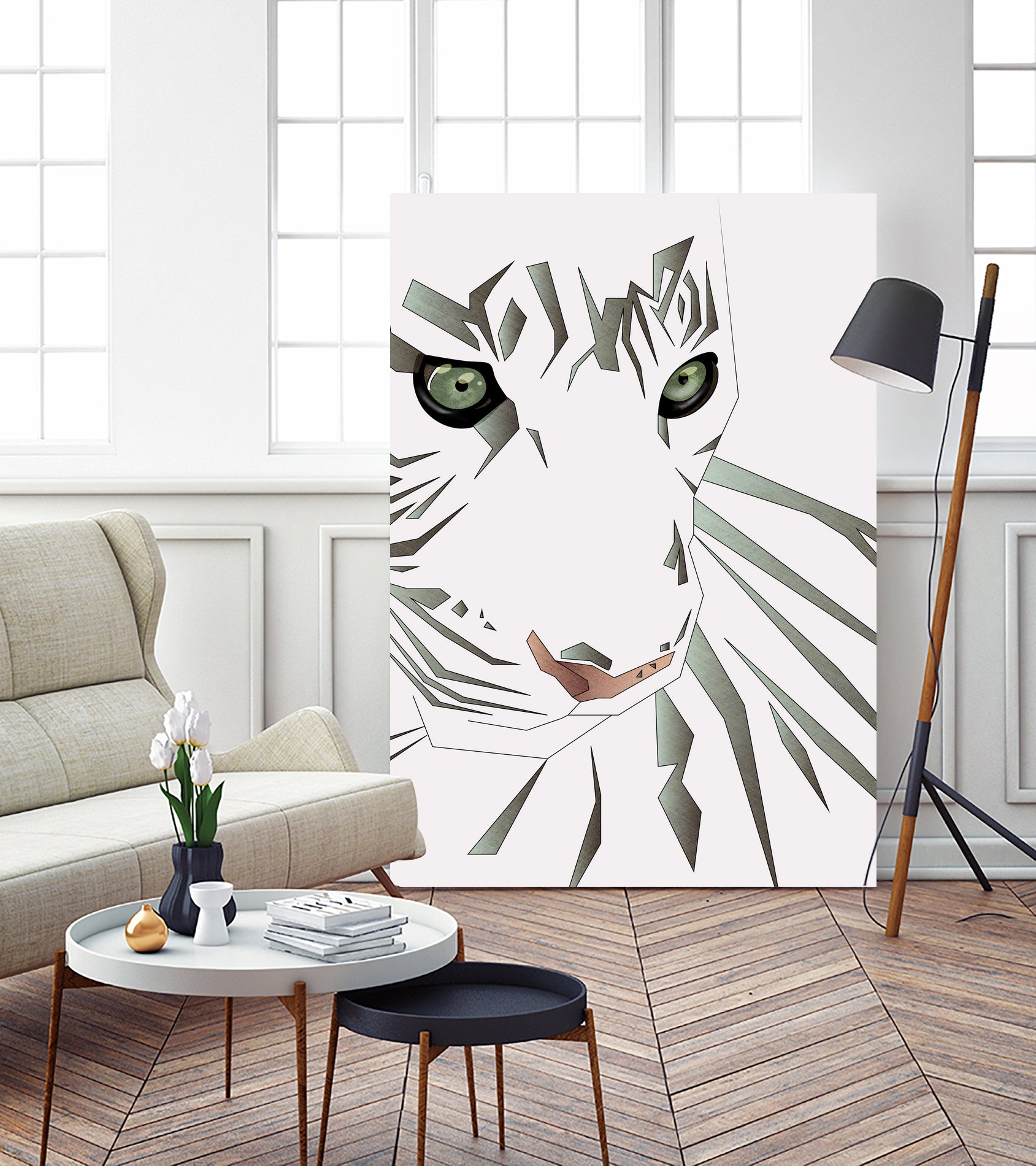 Tiger's Tranquility by Romina Lutz on GIANT ART - white digital painting