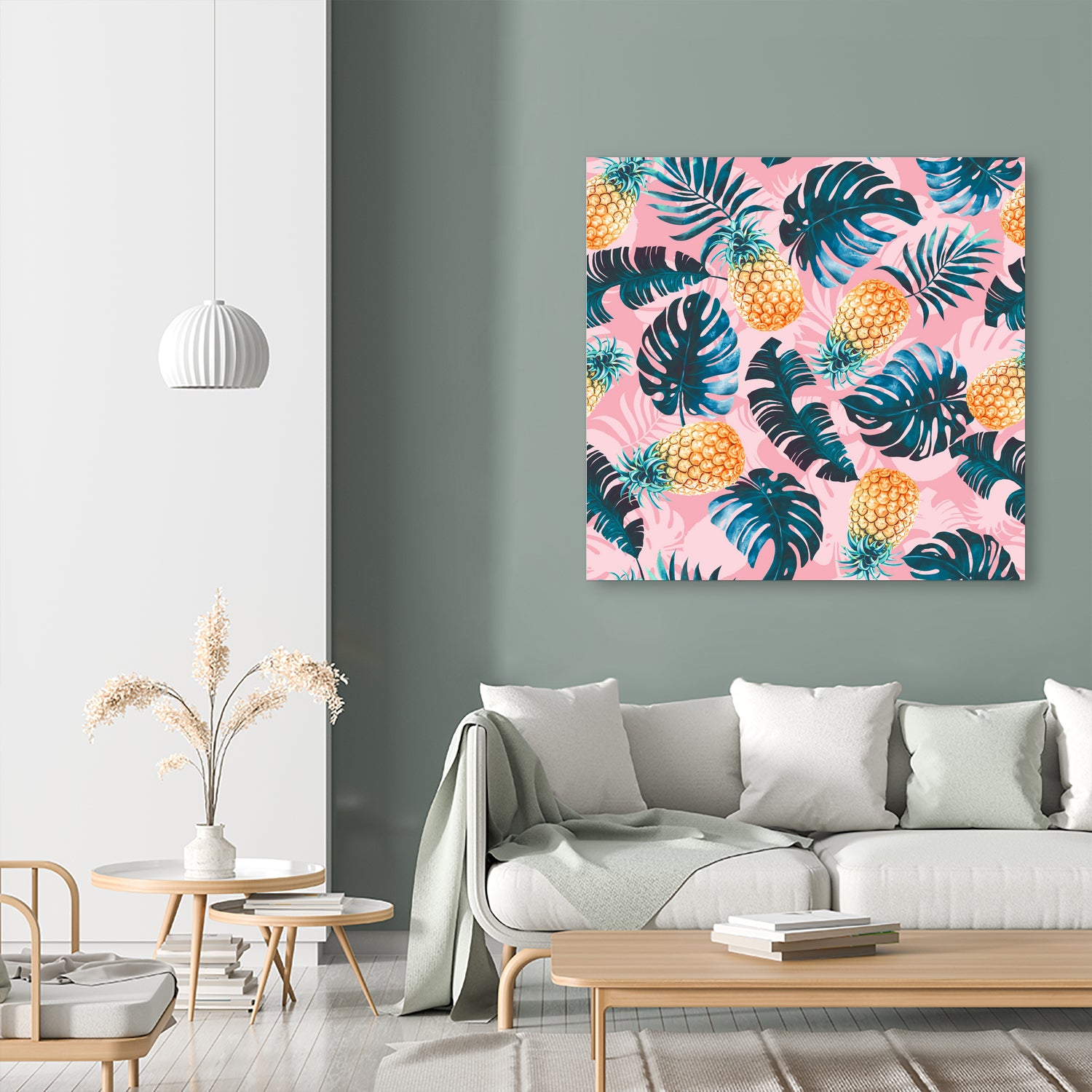 Pineapple and Leaf Pattern by burcu korkmazyurek on GIANT ART - pink digital painting