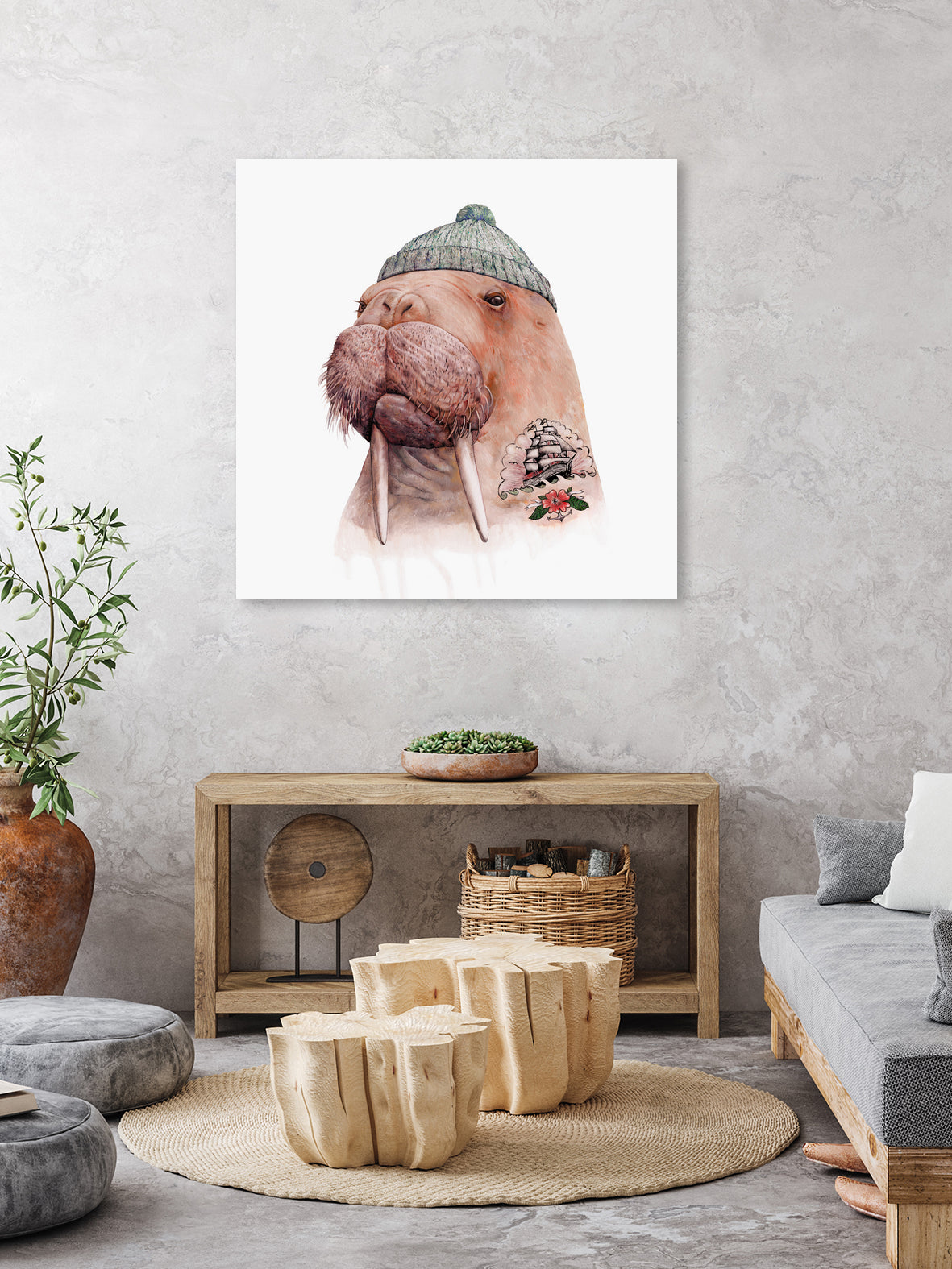 Tattooed Walrus by Tim McConnachie on GIANT ART - gray mixed media