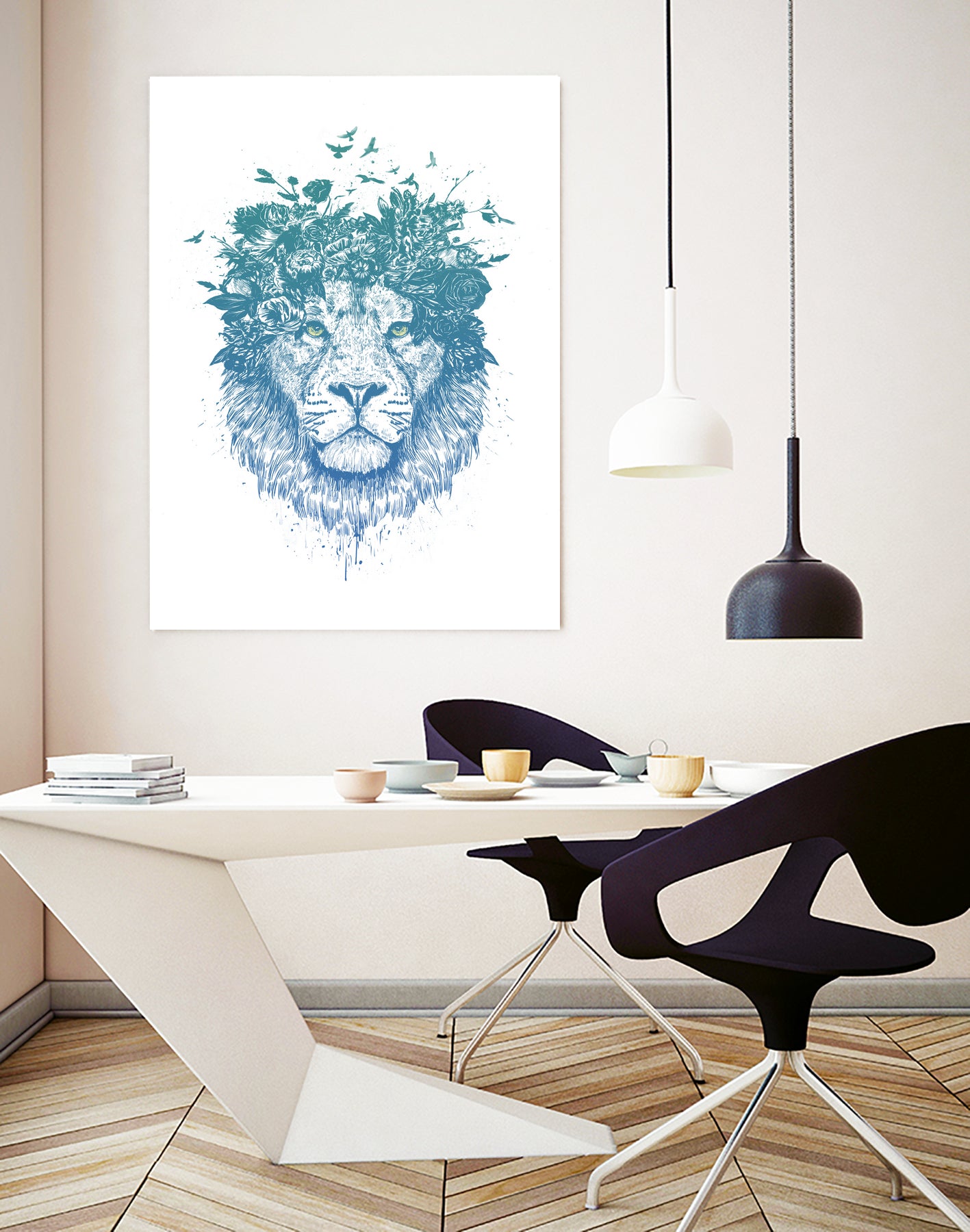 Floral lion by Solti Balázs on GIANT ART - white digital drawing