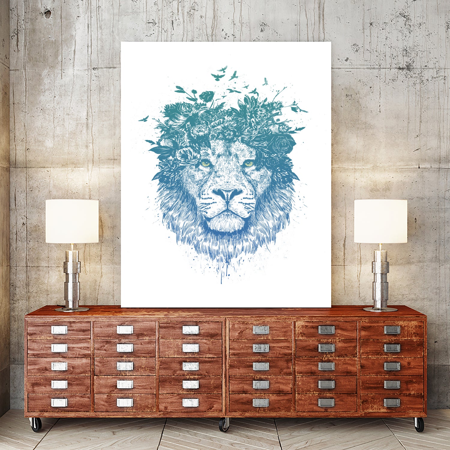 Floral lion by Solti Balázs on GIANT ART - white digital drawing