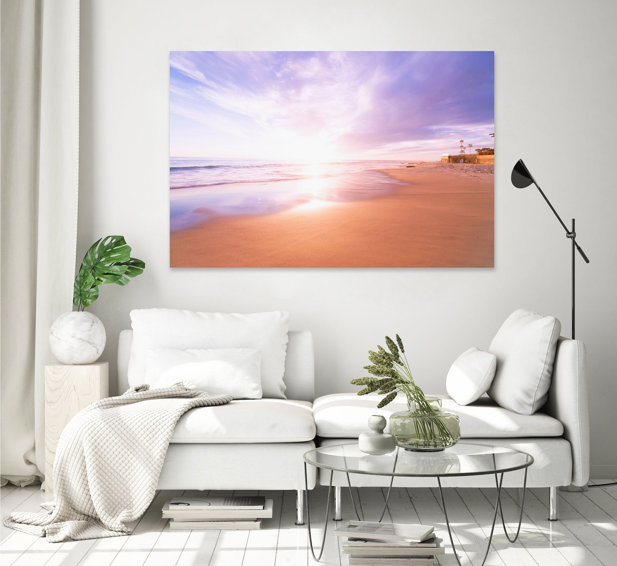 Sunset Beach Scene, Summertime, Pastel Sky by Petra Lang on GIANT ART - pink photo illustration
