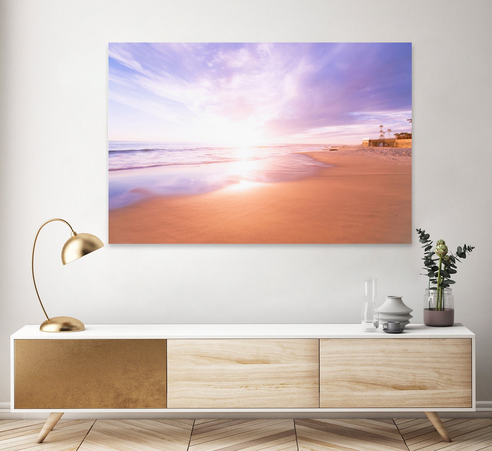 Sunset Beach Scene, Summertime, Pastel Sky by Petra Lang on GIANT ART - pink photo illustration