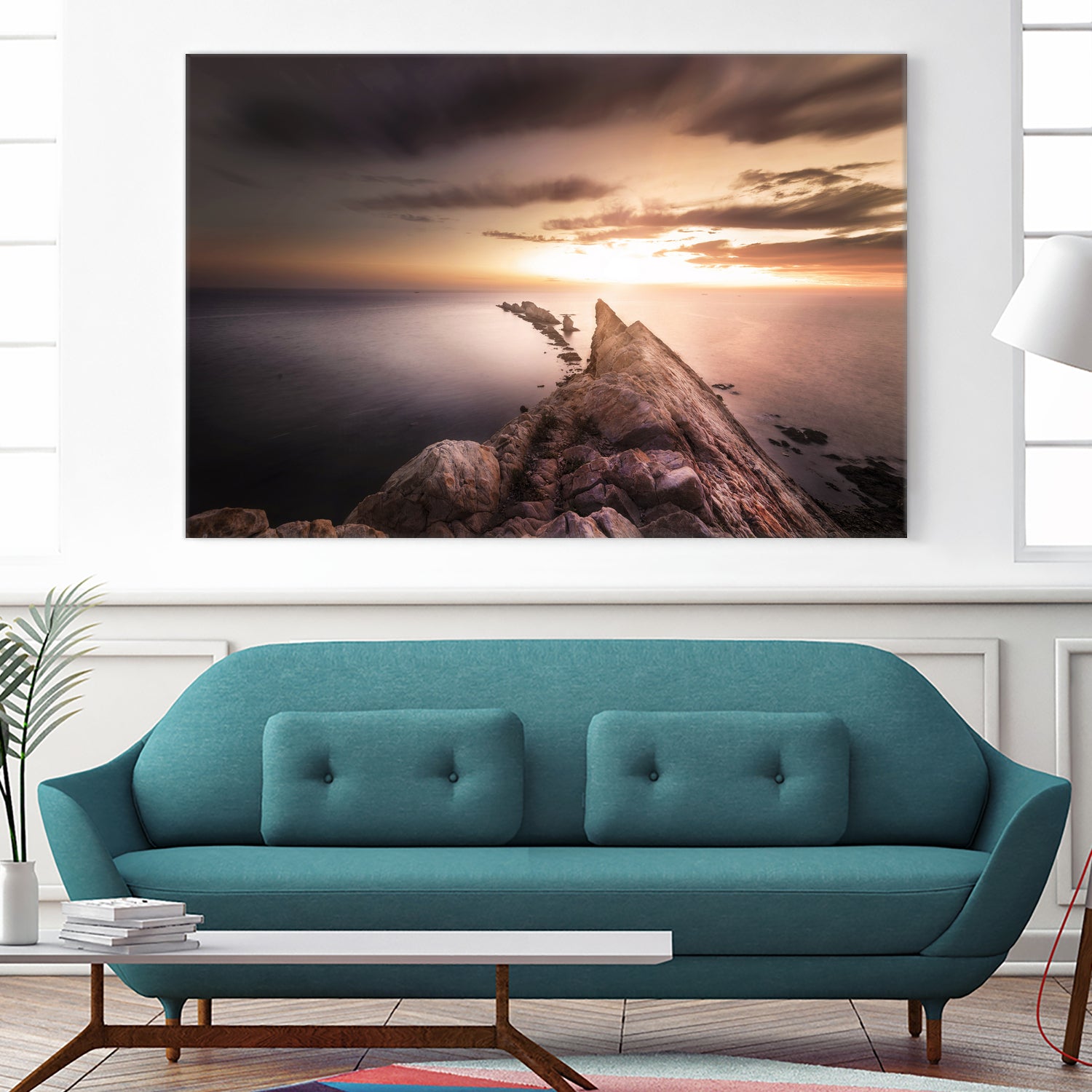 Sunset Coast, Waves and Rocks by Petra Lang on GIANT ART - brown photo illustration