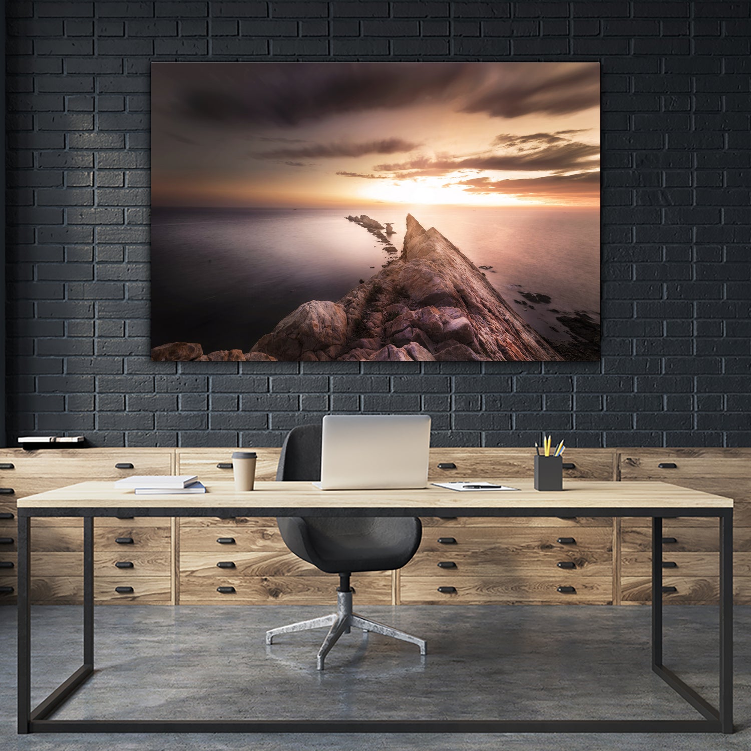 Sunset Coast, Waves and Rocks by Petra Lang on GIANT ART - brown photo illustration