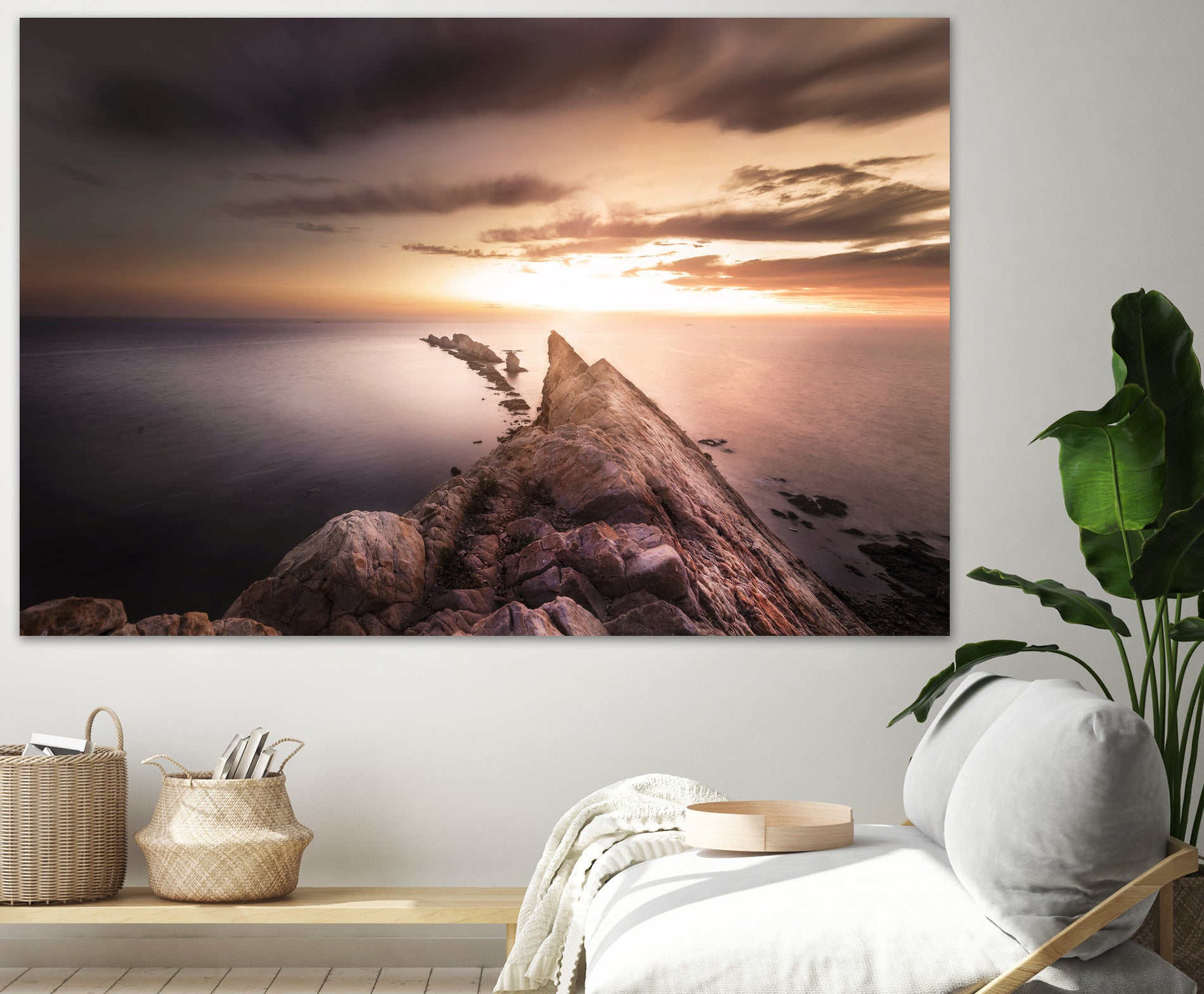 Sunset Coast, Waves and Rocks by Petra Lang on GIANT ART - brown photo illustration
