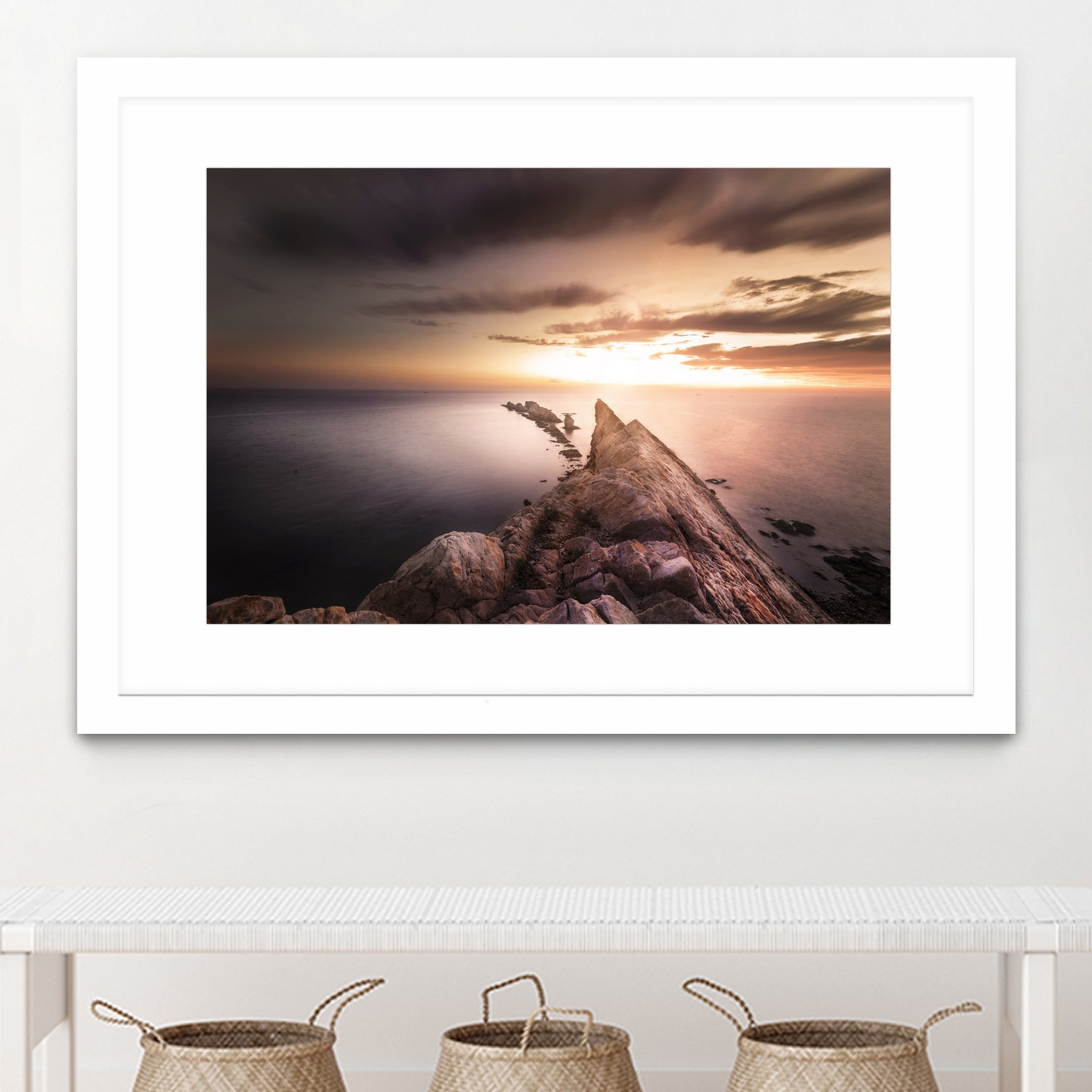 Sunset Coast, Waves and Rocks by Petra Lang on GIANT ART - brown photo illustration